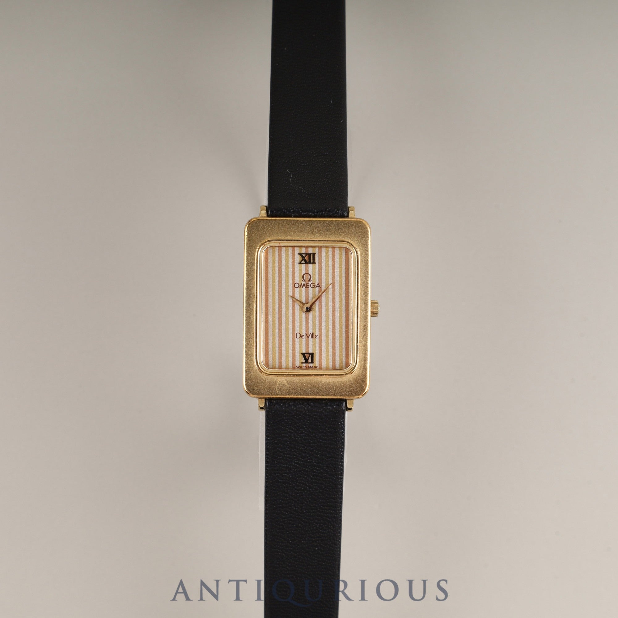 Omega De Ville 595.0084 Quartz Cal.976.001 GP Leather Third-party buckle Gold stripe dial Box Warranty Overhauled