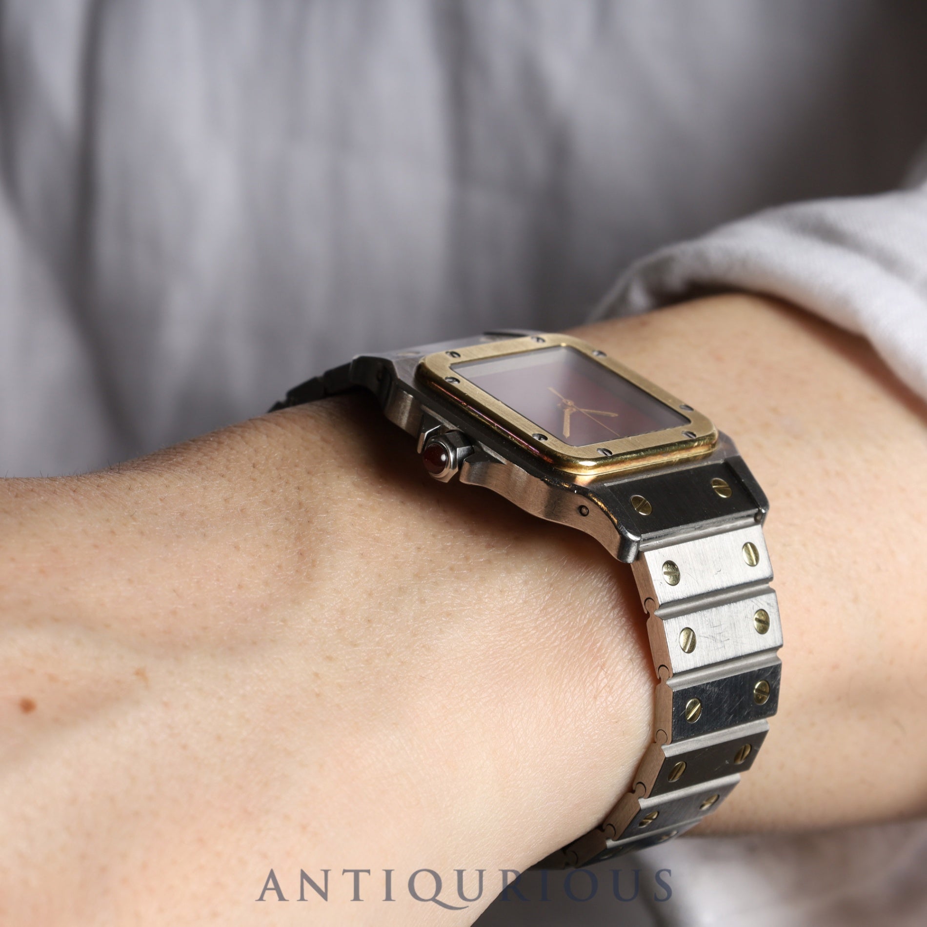 Cartier Santos Galbee LM 2961 Automatic Caliber 2671 Stainless Steel/Yellow Gold with Garnet and Bordeaux Dials, Overhauled