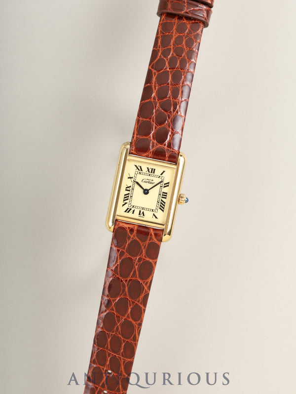 Cartier Must Tank SM 3 66001, Quartz movement, SV925, Leather, Genuine buckle (GP), Ivory Roman dial (SWISS markings), Circa 1982-1995, Completely serviced at a Cartier boutique