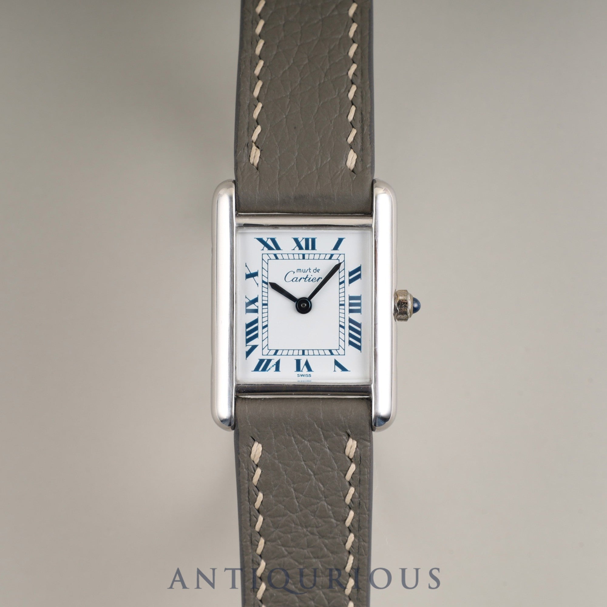 Cartier Must Tank SM 666001 Quartz Caliber 157 SV925 Leather Strap with Genuine Stainless Steel Buckle, White Roman Dial, Booklet, Warranty Card (1996), Overhauled and Finished to Like New