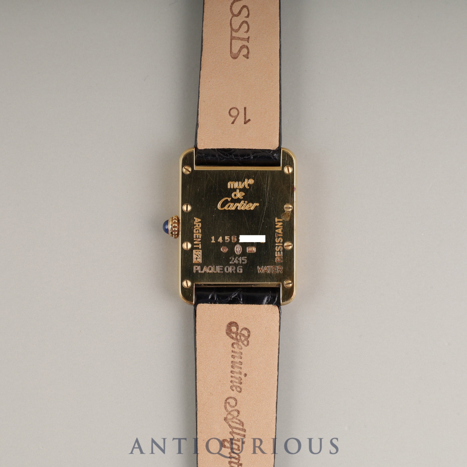 Cartier Must Tank MM 2415 Quartz Caliber 057 SV925 Leather Strap with Genuine GP Buckle, Ivory Roman Dial, Overhauled