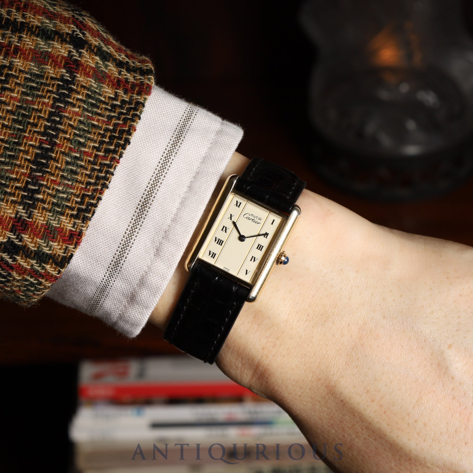 Cartier Must Tank LM 590005 Quartz Caliber 90 SV925 Leather Straight Roman Dial with Genuine GP Buckle, Overhauled