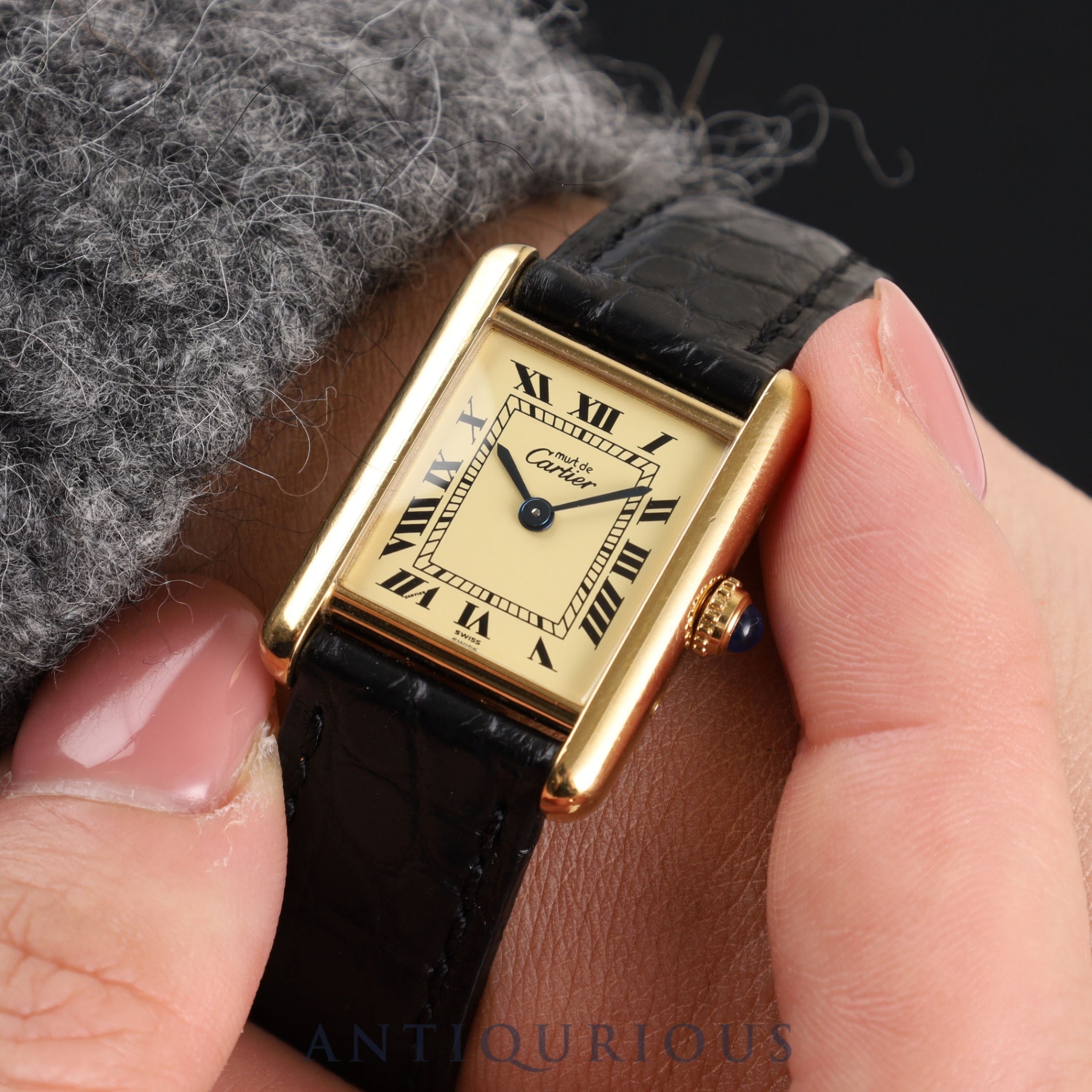 カルティエ マストタンク SM 5057001 クォーツ Cal.057 SV925 革 純正尾錠(GP)アイボリーローマン文字盤 箱 保証書(1992年) オーバーホール済み