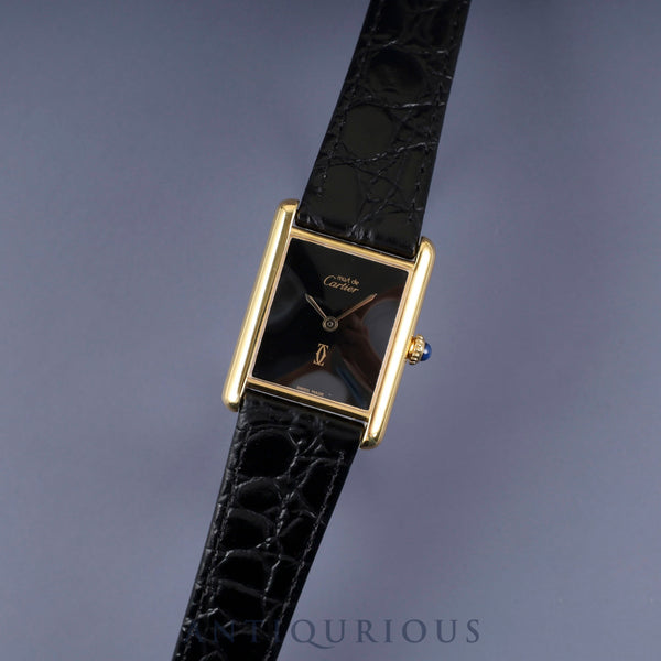 カルティエ マストタンク LM 手巻き Cal.78-1 SV925 革 純正尾錠(GP) オニキス文字盤 オーバーホール済み 新品仕上げ済み