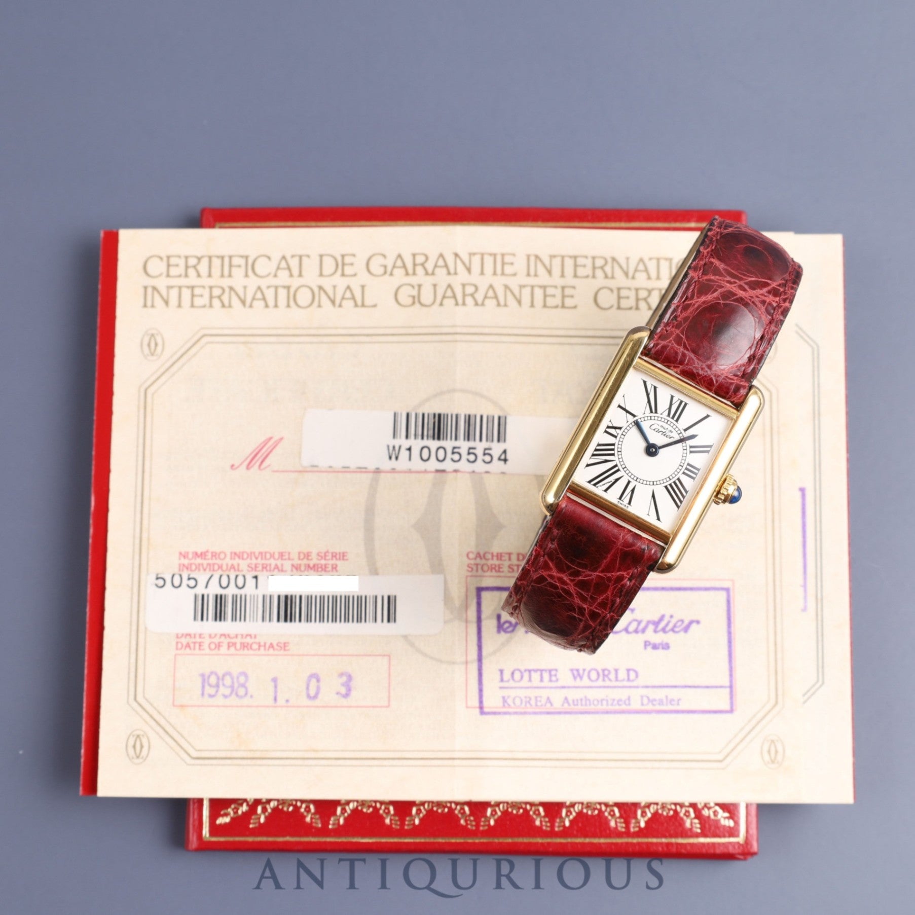 カルティエ マストタンク SM W1005554 / 5057001 クォーツ Cal.057 SV925 純正革ベルト 純正Dバックル オパラン文字盤 保証書(1998年)オーバーホール済み