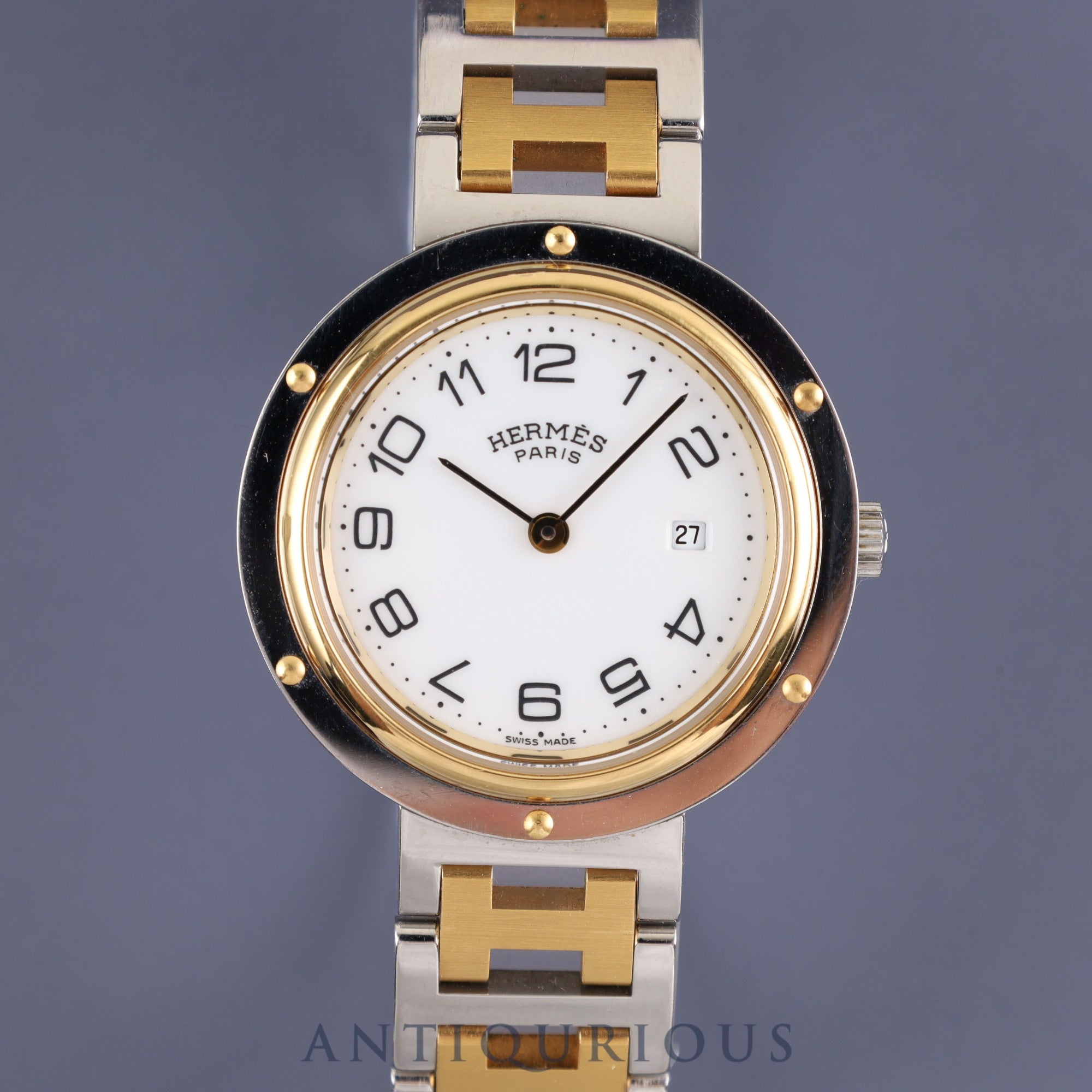 エルメス クリッパー ボーイズサイズ クオーツ SS / GP ホワイトアラビア文字盤 30.0mm