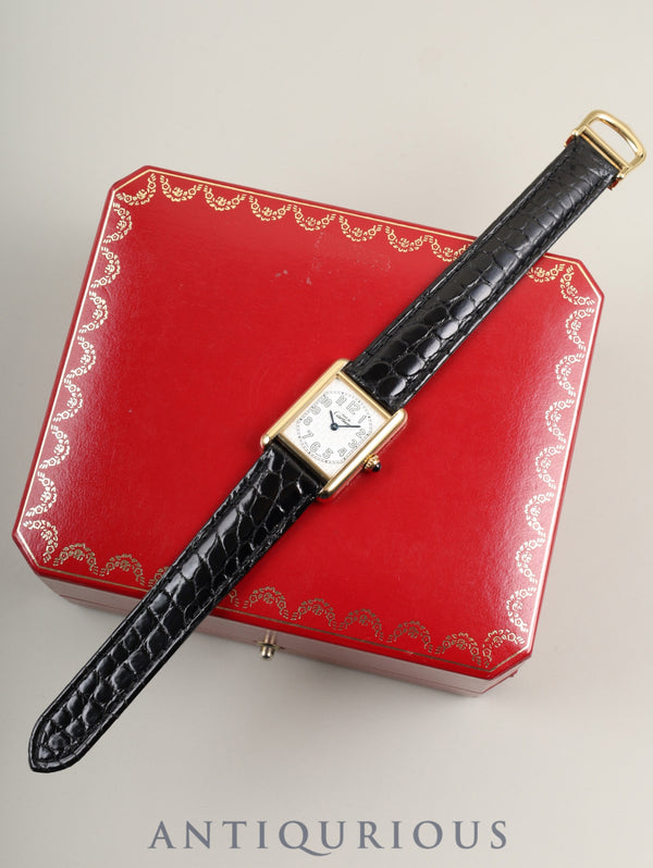 Cartier Must Tank MM 2415 Quartz Cal. 057 SV925 Leather Strap with Genuine D-Buckle, Telephone Dial Dial, Circa 1990-2004, Box, Overhauled