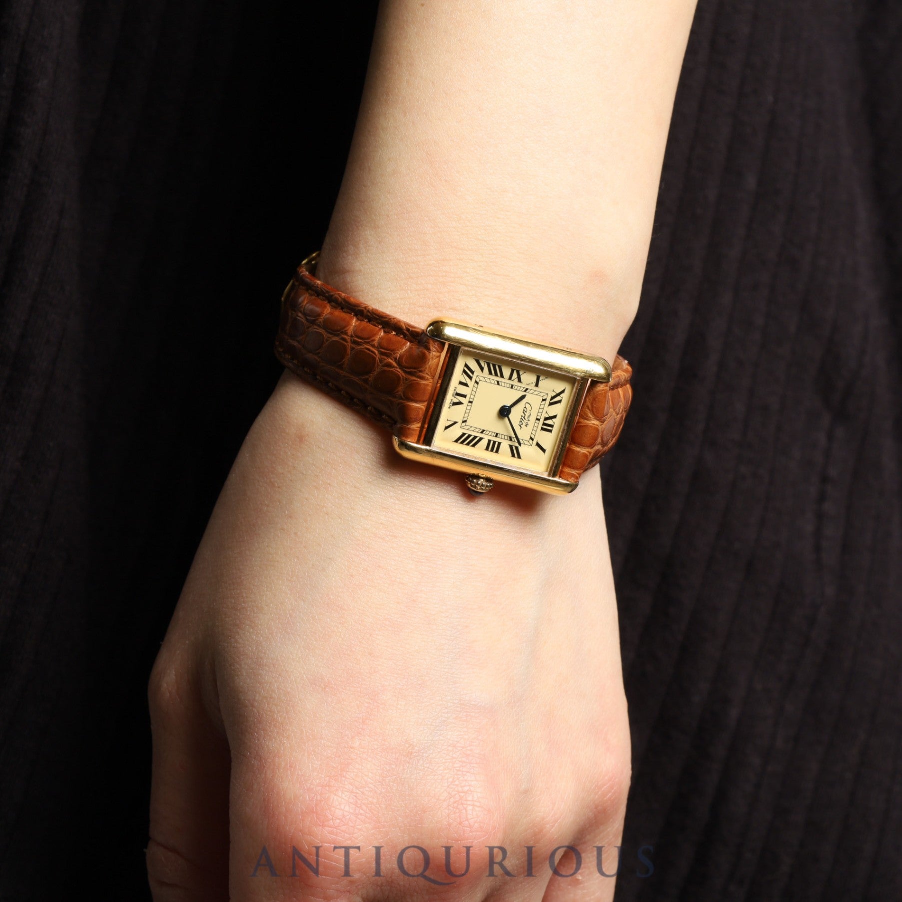 Cartier Must Tank MM 2415 Quartz Cal.057 SV925 Leather Genuine D Buckle (GP) Ivory Roman Dial Overhauled and Finished to Like New