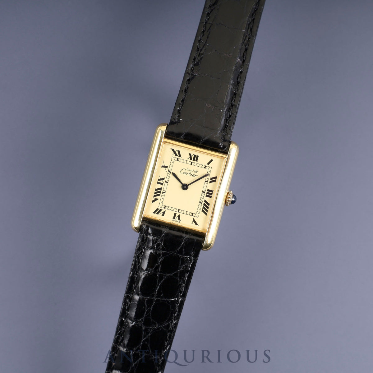 Cartier Must Tank LM Manual Winding SV925 Leather Watch with Genuine GP Buckle, Ivory Roman Dial, Overhauled