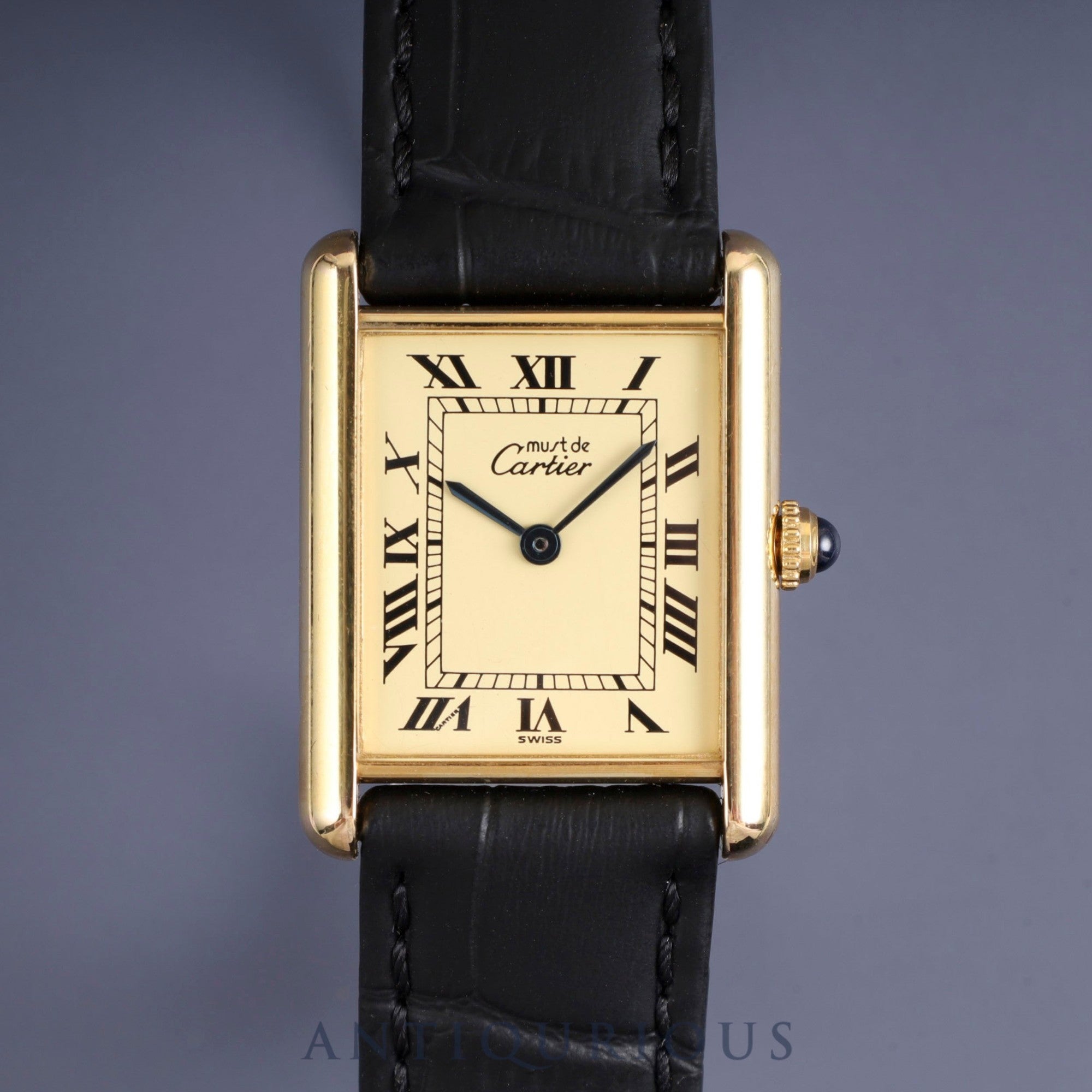 Cartier Must Tank LM 590005 Quartz Cal.90 SV925 Leather Genuine Buckle (GP) Ivory Roman Dial Overhauled