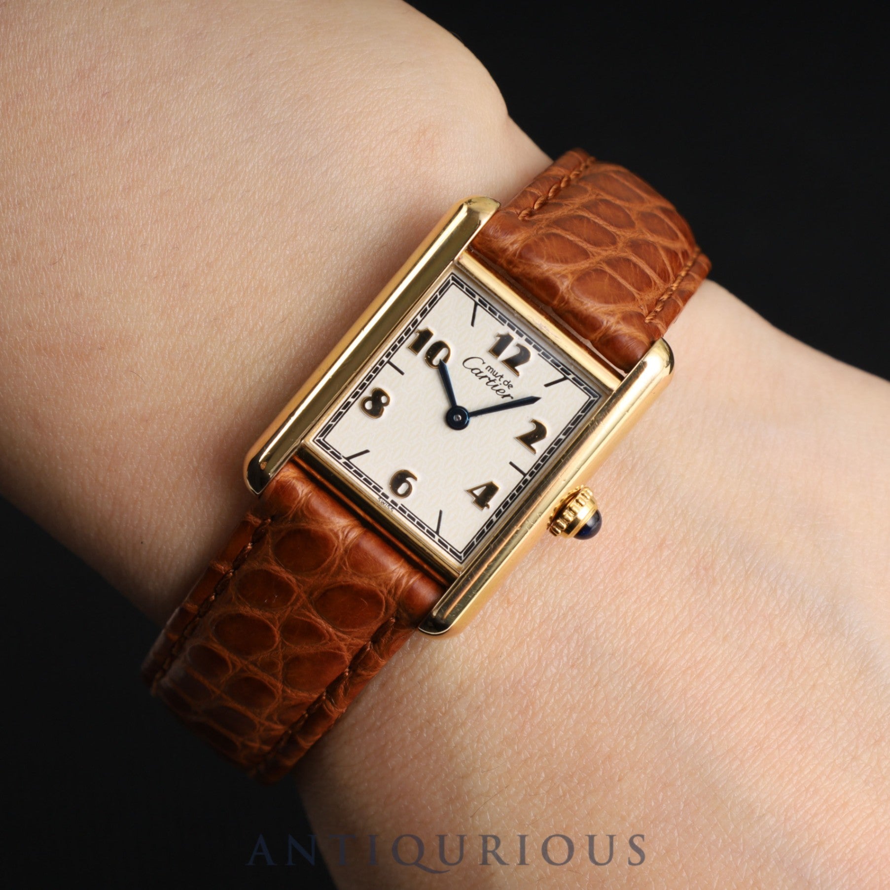 Cartier Must Tank SM W1008354 / 1613 Quartz Cal.057 SV925 Leather Genuine D Buckle (GP) Flying Arabic CC Dial Overhauled