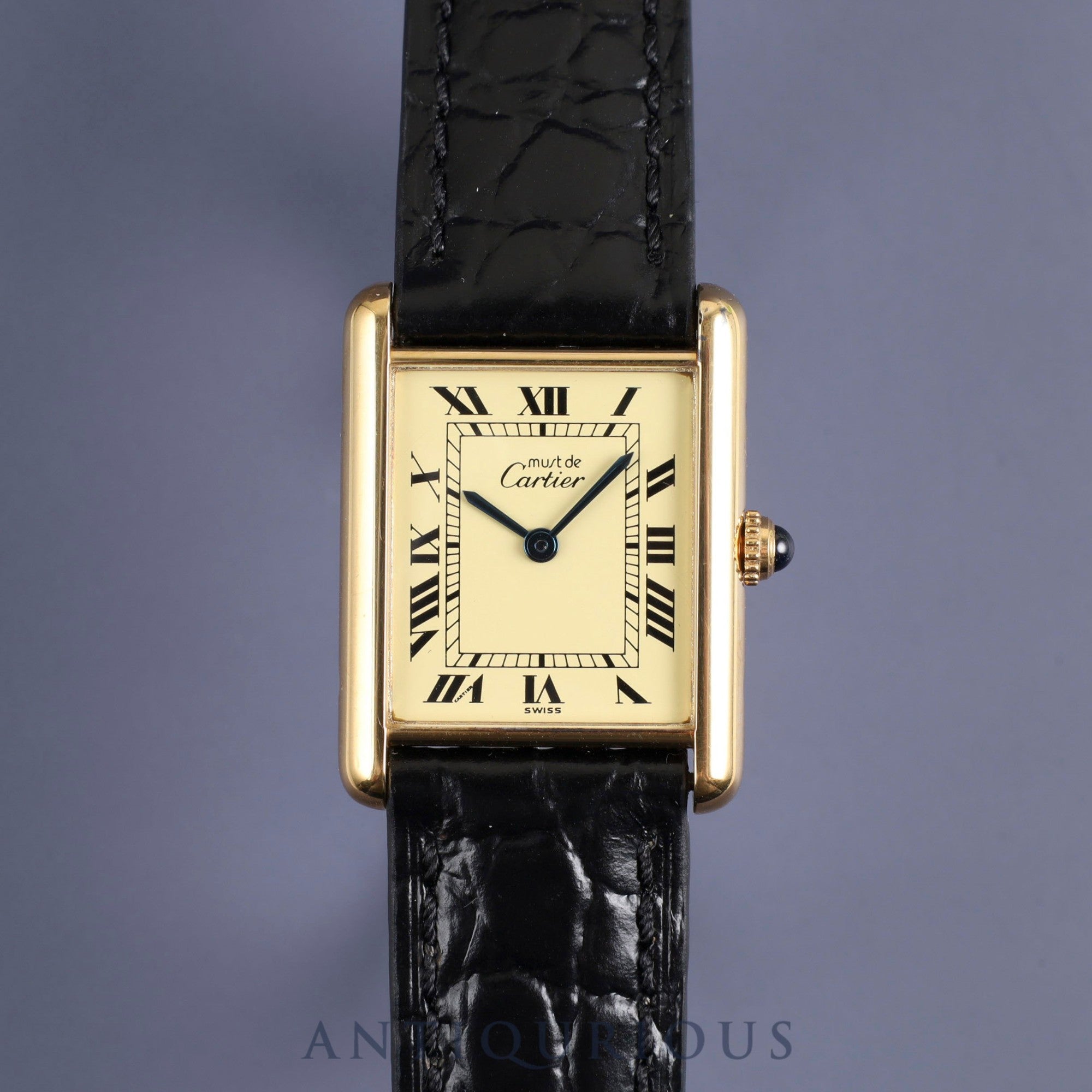 Cartier Must Tank LM 590005 Quartz Cal.90 SV925 Leather Genuine Buckle (GP) Ivory Roman Dial Overhauled