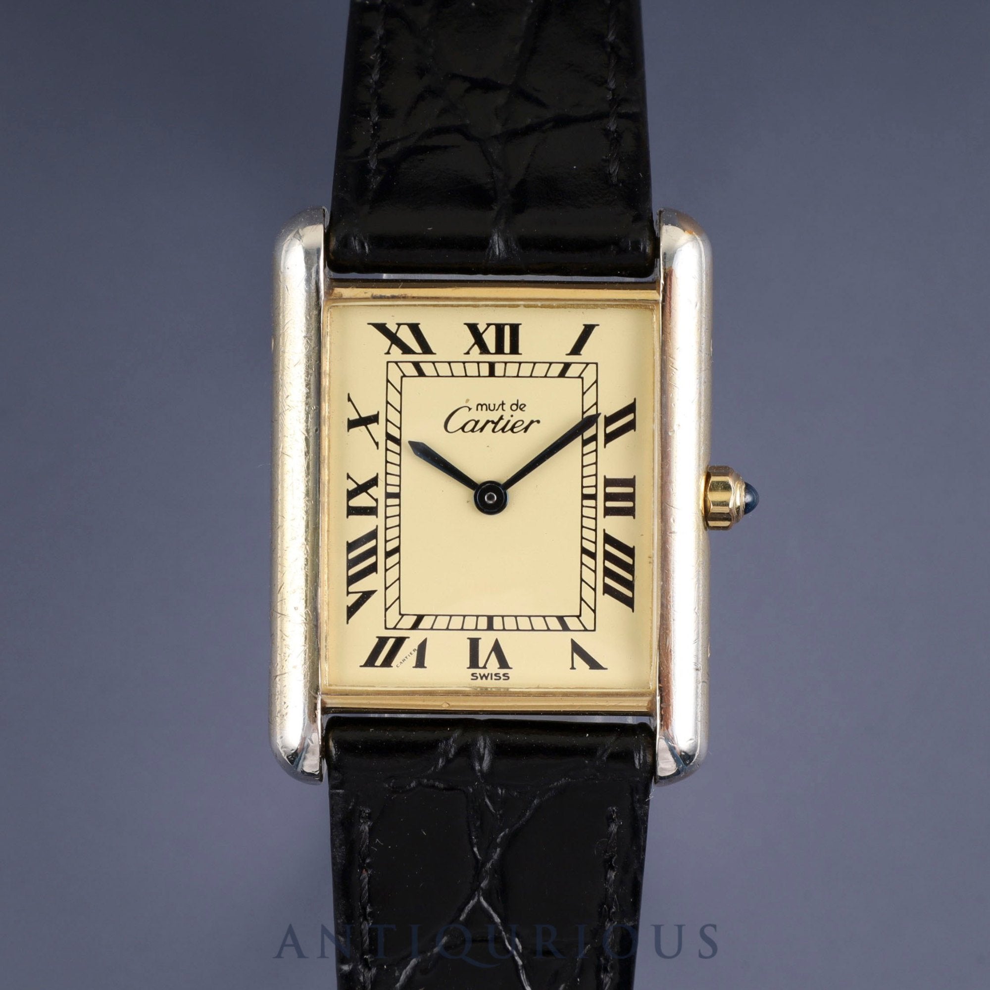 カルティエ マストタンク LM 6 81006 クォーツ Cal.81 SV925 革 純正尾錠(GP) アイボリーローマン文字盤 1982年頃~1995年頃 オーバーホール済み