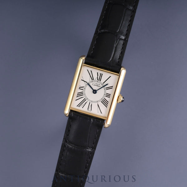 Cartier Must Tank LM W1005654 / 1615 Quartz Caliber 90 SV925 Leather Strap with Genuine D-buckle (GP) Opalescent Dial Circa 1996-1998 Overhauled