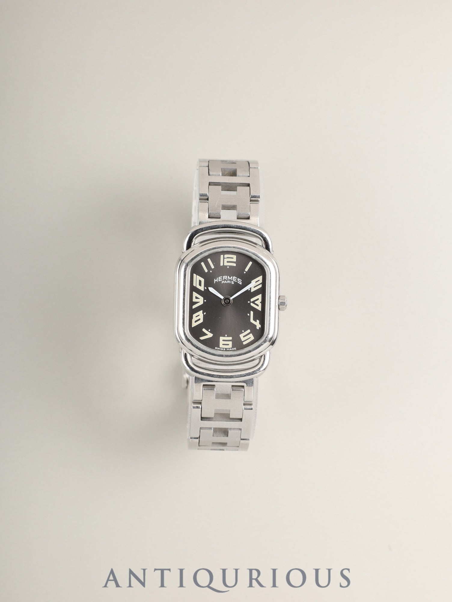 Hermes Rallye RA1.210 Quartz Cal.976.001 Stainless Steel Gray Dial Box Booklet Warranty Card Overhauled