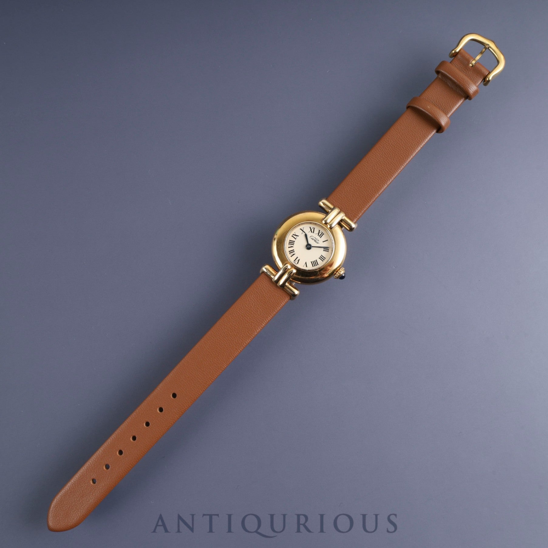 Cartier Must Colisee 590002 Quartz SV925 Leather Genuine Buckle (GP) Ivory Roman Dial Overhauled