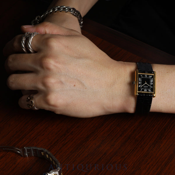 Cartier Must Tank LM Manual winding Cal.78-1 SV925 Leather Genuine buckle (GP) Black Roman dial Overhauled New finish