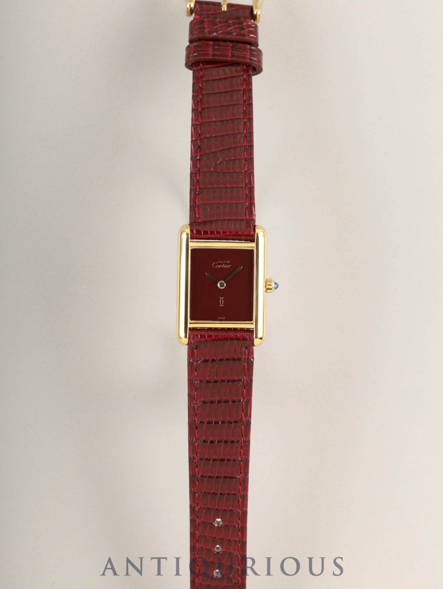 Cartier Must Tank SM 3 66001 Quartz Cal.66 SV925 Leather Original Pin Buckle (GP) Garnet Dial / Bordeaux Dial (SWISS marking) Overhauled, Polished