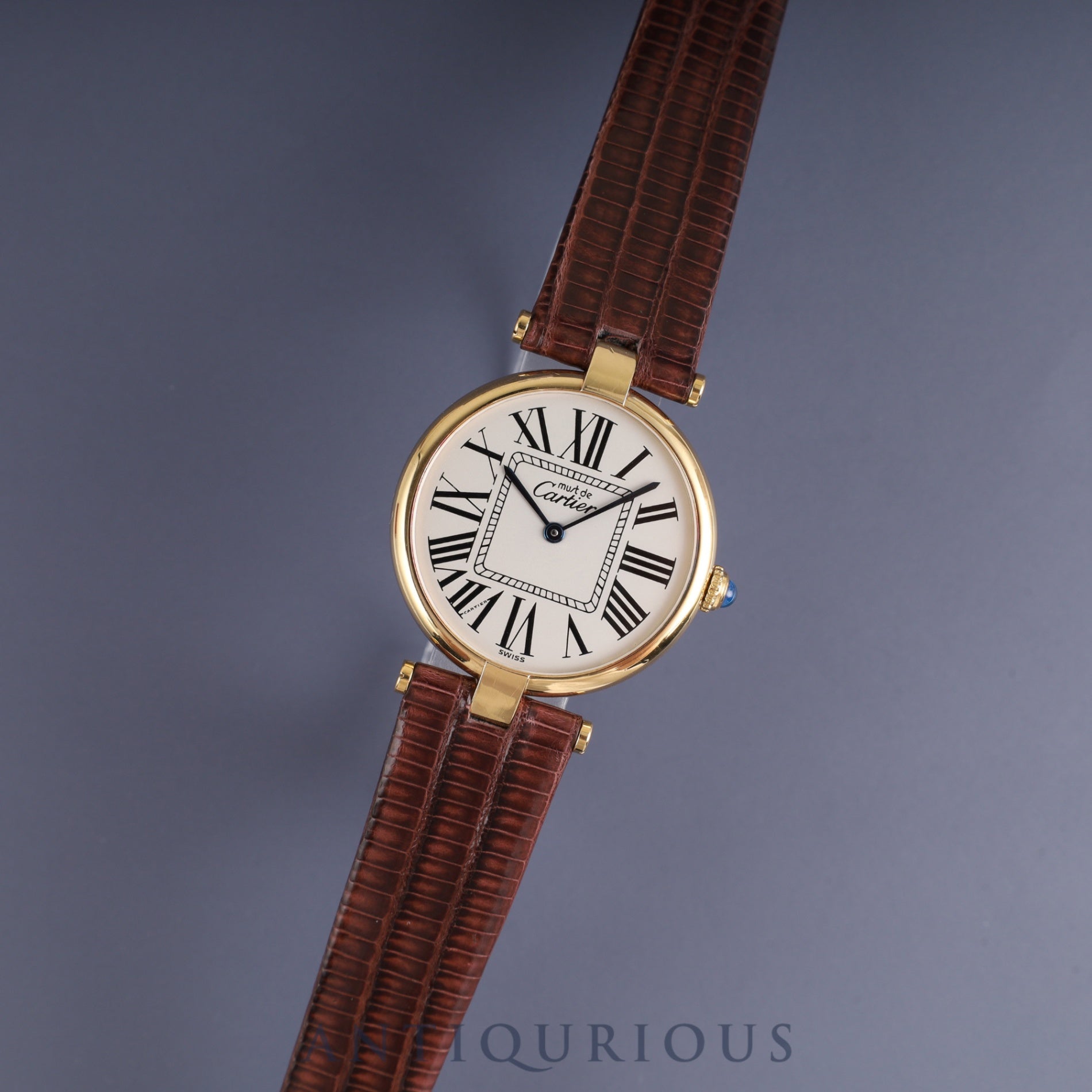 Cartier Must Vendôme VLC LM 590003 Quartz Caliber 90 SV925 Leather Strap with Genuine GP Buckle, Opalescent Dial, Box, Warranty Card (1992) and Booklet, Overhauled
