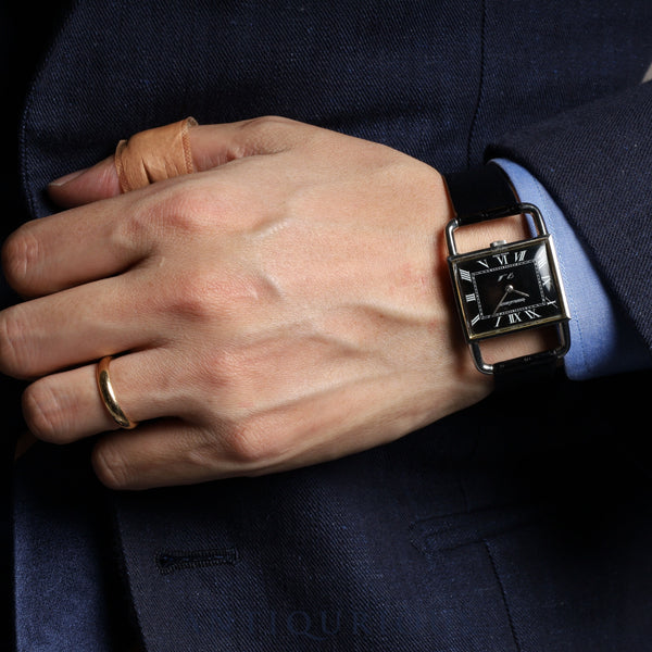 ジャガー・ルクルト ドライバーズウォッチ エトリエ 9041.42 手巻き Cal.818/3 SS 革 ブラックローマン文字盤