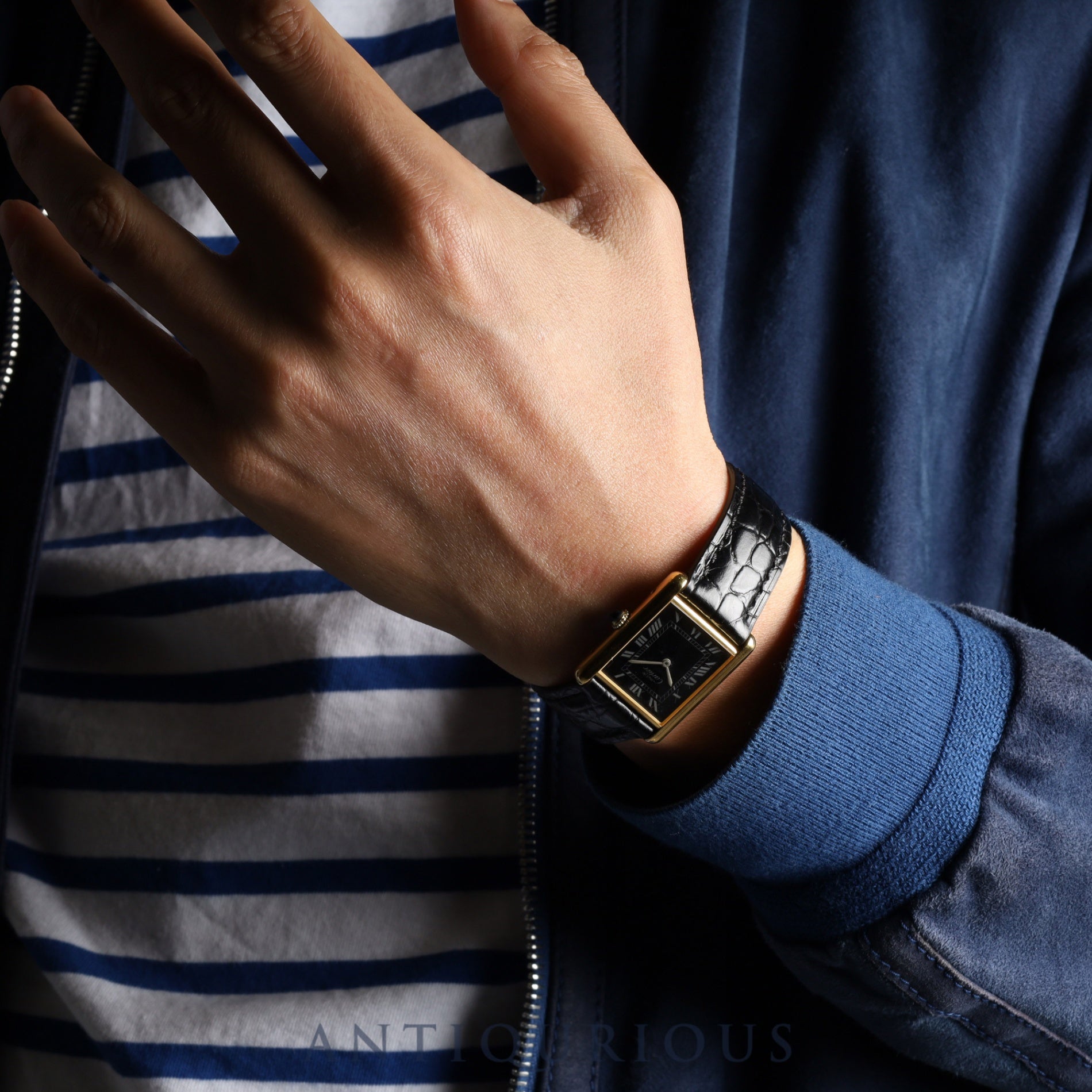 カルティエ マストタンク LM 手巻き Cal.78-1 SV925 革 純正尾錠(GP)ブラックローマン文字盤 オーバーホール済み 新品仕上げ済み