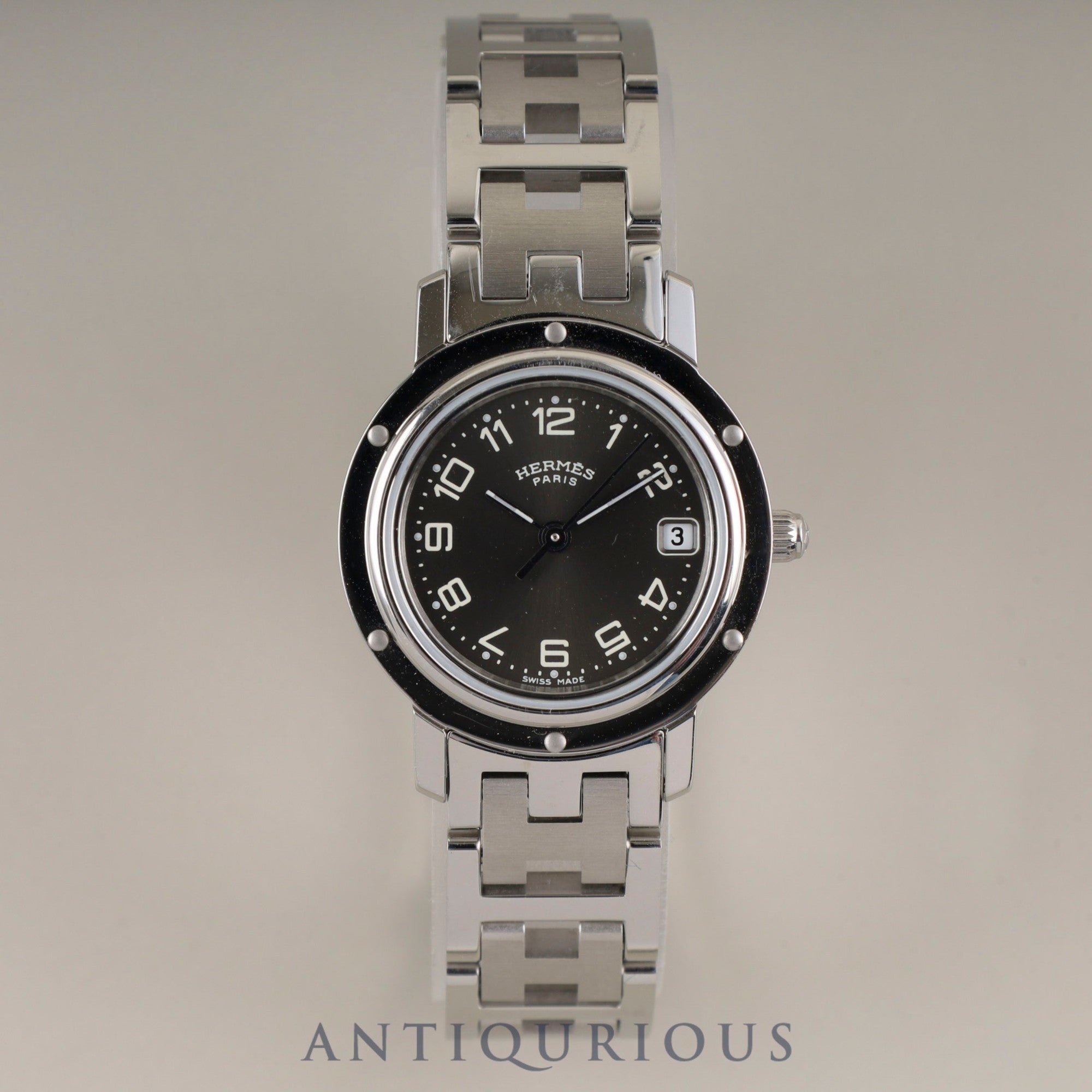 エルメス クリッパー CL4.210 クォーツ SS SS グレー文字盤 箱 保証書 冊子 オーバーホール済み