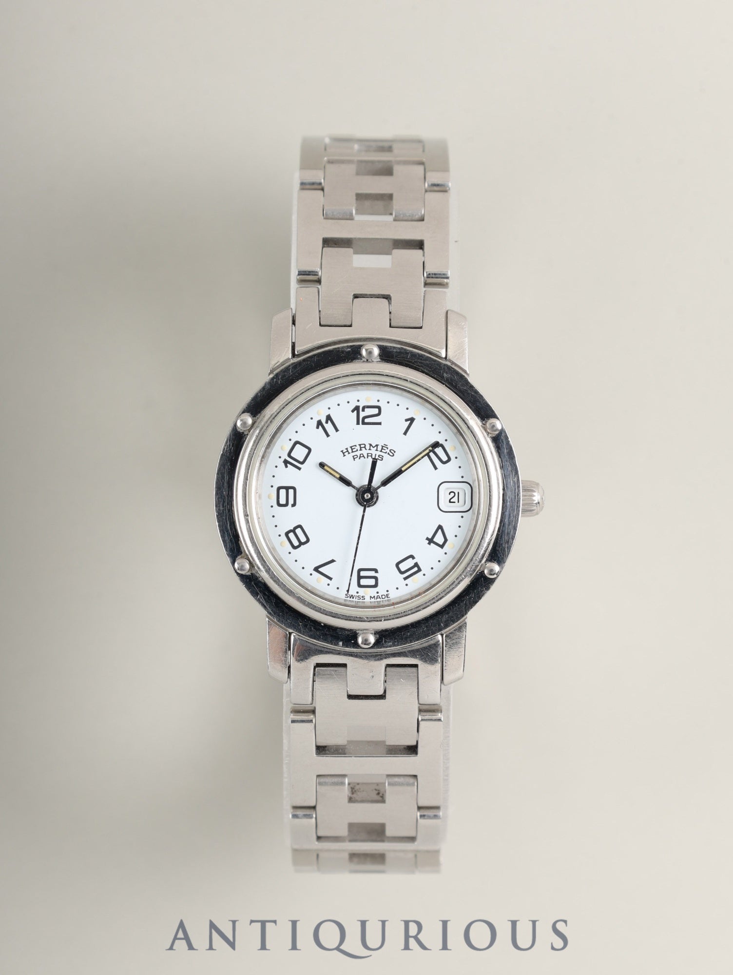 Hermès Clipper CL4.210 Quartz SS SS White Dial Box Manual Warranty (1999) Overhauled