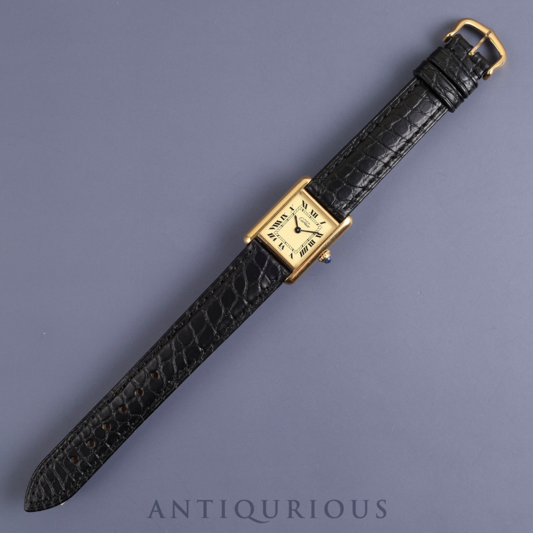 カルティエ マストタンク SM 5057001 クォーツ Cal.057 SV925 革 純正尾錠(GP)アイボリーローマン文字盤 箱 保証書(1992年) オーバーホール済み