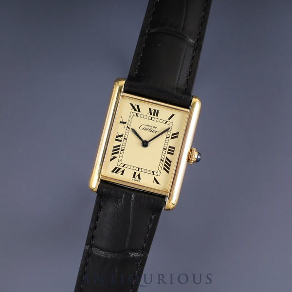 Cartier Must Tank LM Manual winding Cal.78-1 SV925 Leather Genuine D buckle (GP) Ivory Roman dial Overhauled