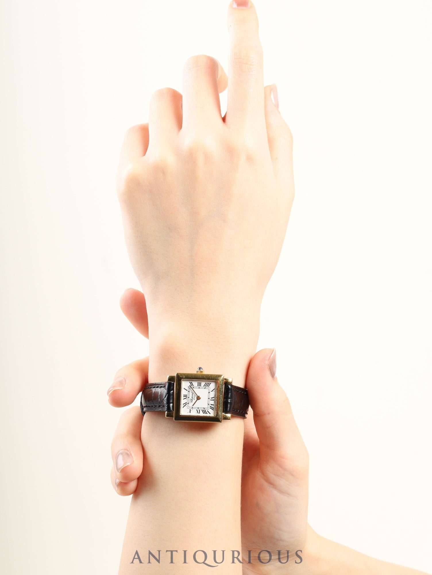 Chopard Classic Square 12/7366 Quartz Cal.976.001 750YG Leather Genuine Buckle (GP) White Roman Dial Box Booklet Warranty (2001) Genuine Strap Overhauled