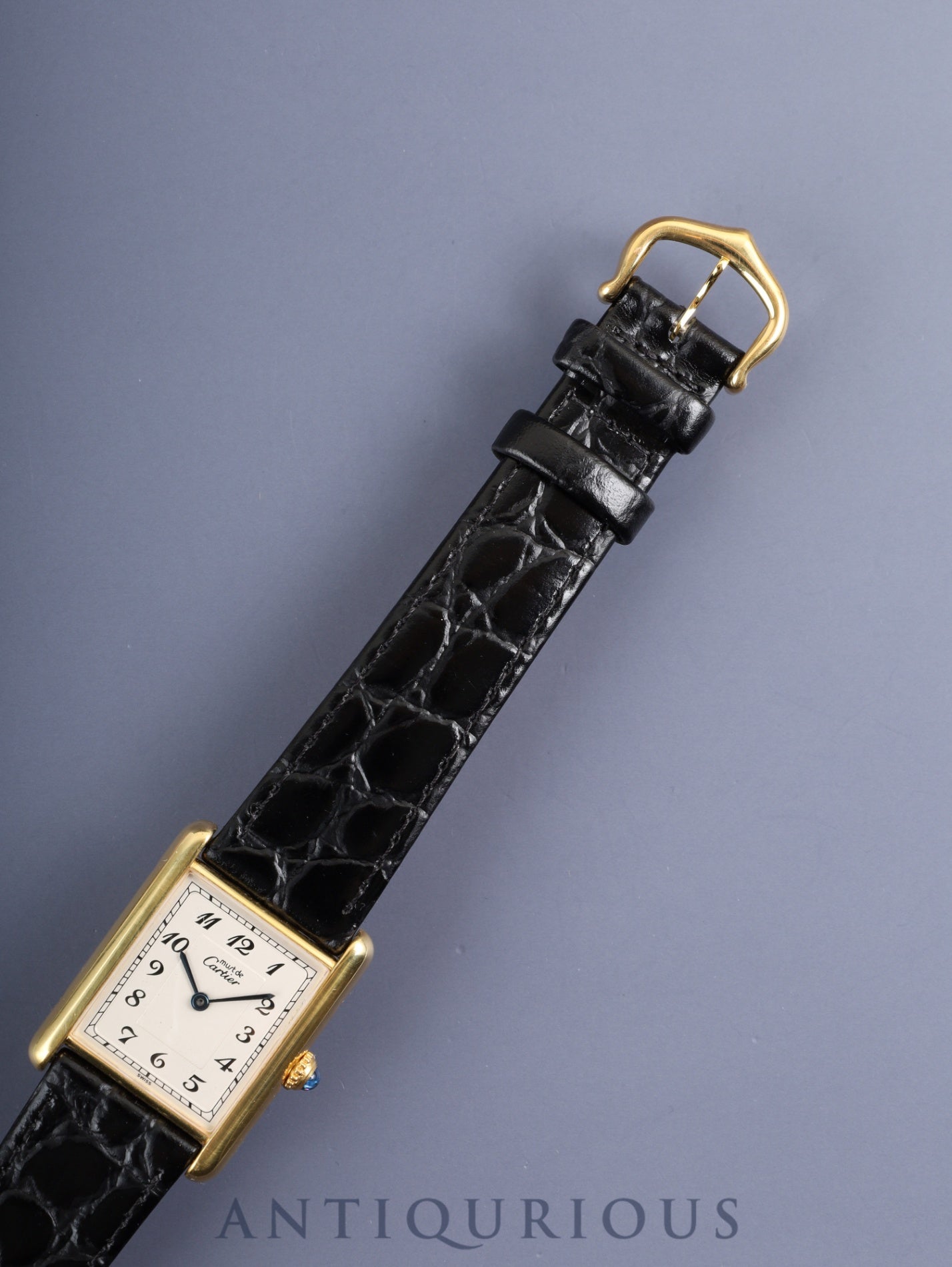 Cartier Must Tank LM 590005 Quartz Caliber 90 SV925 Leather Strap with Genuine GP Buckle Arabic Dial Circa 1982-1995 Overhauled and Finished to Like New