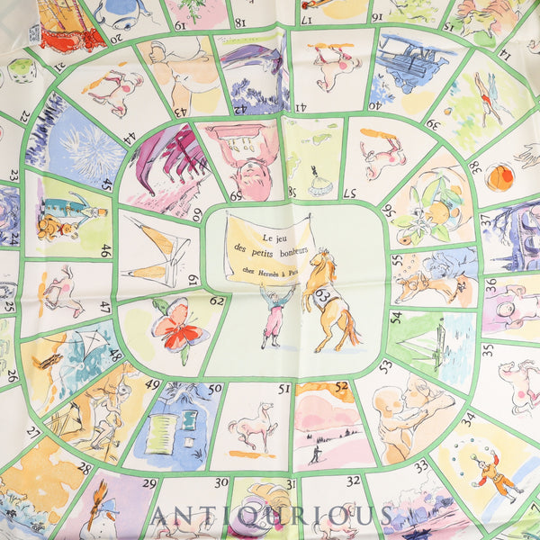 エルメス スカーフ カレ90 LES JEU DES PETITS BONHEURS  小さな幸せのゲーム  グリーン SILK100%