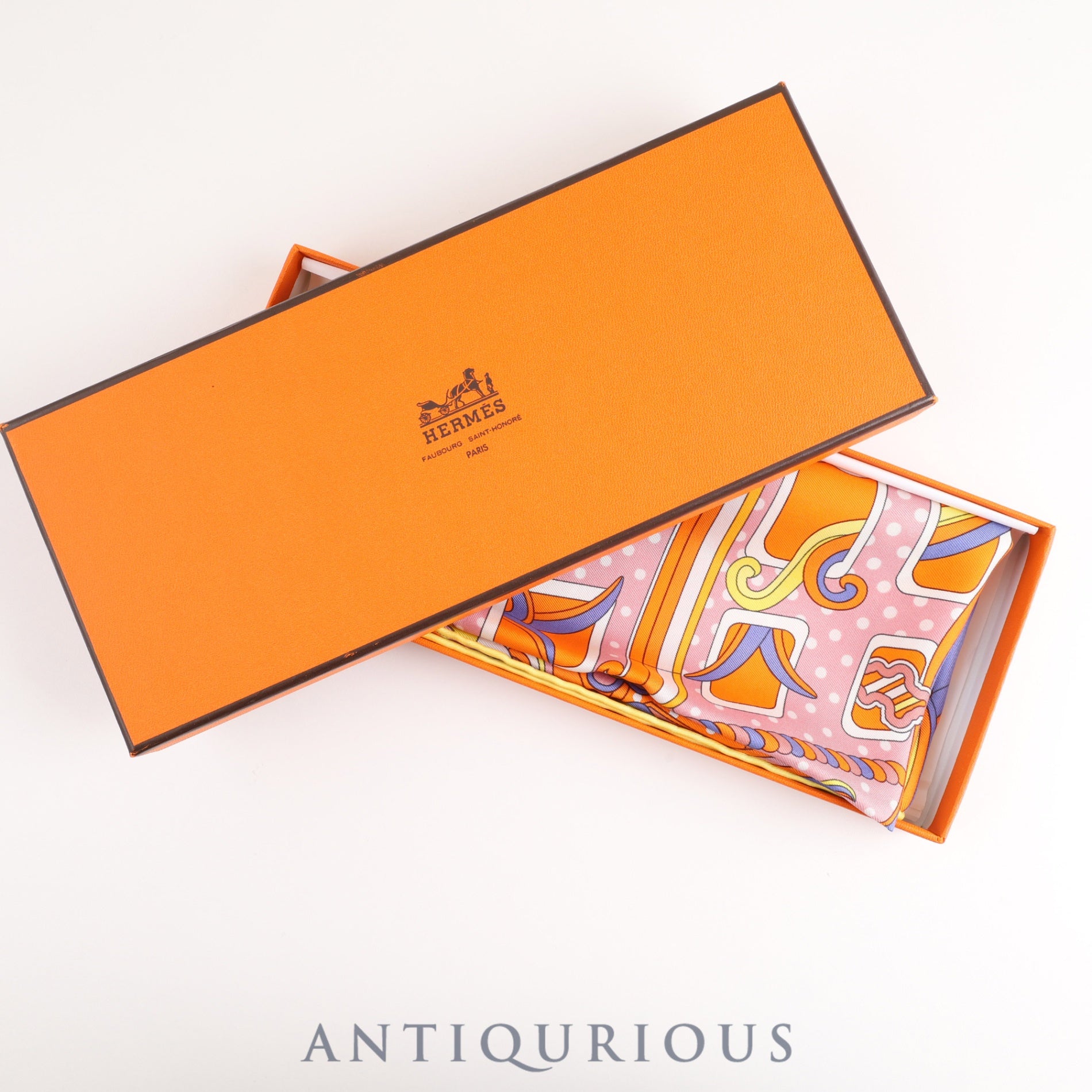 Hermes Scarf Carre 45 Faubourg Rainbow SILK 100% Box 東京銀座の