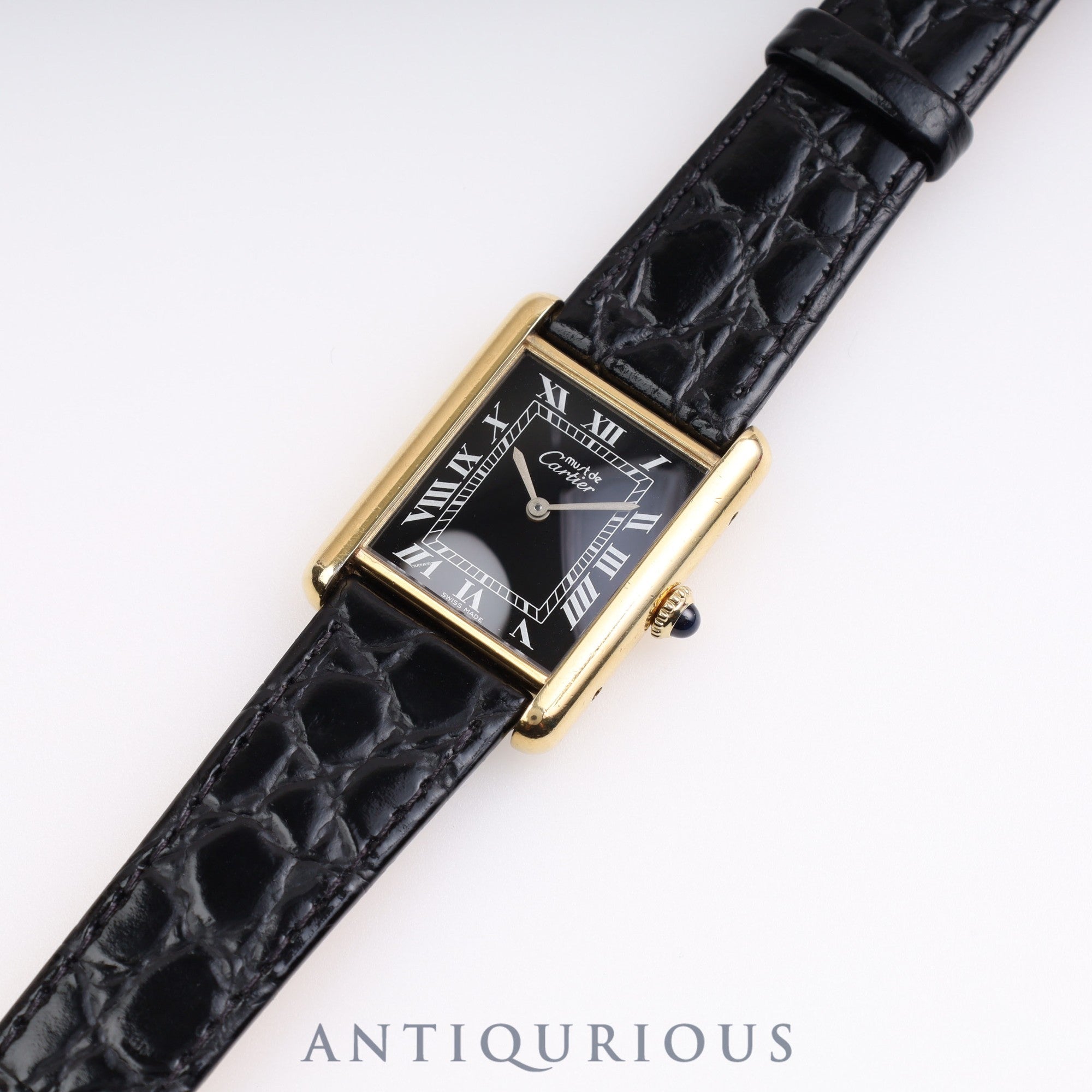 Cartier Must Tank LM Manual Winding Black Roman Dial Box Fully Serviced