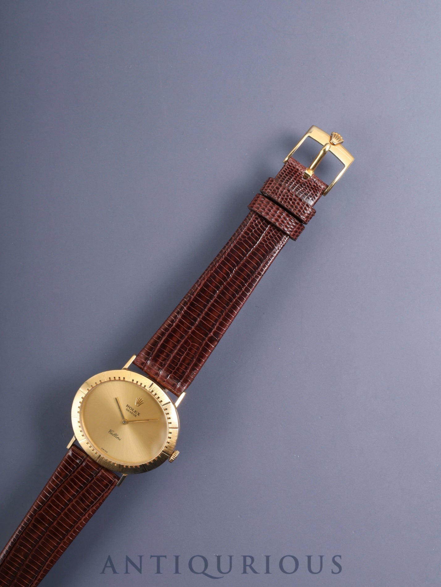 Rolex Cellini 4083 Manual Winding Caliber 1601 750YG Leather Watch with Genuine Pin Buckle (GP) Champagne Dial E Series (1990-1991) Overhauled