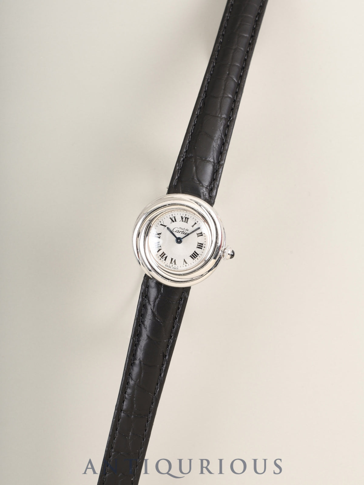 Cartier Must Trinity W1014945 / 2439 Quartz Cal.057 SV925 Leather Strap with Genuine D-Clasp (SS) Silver Roman Dial Box Overhauled