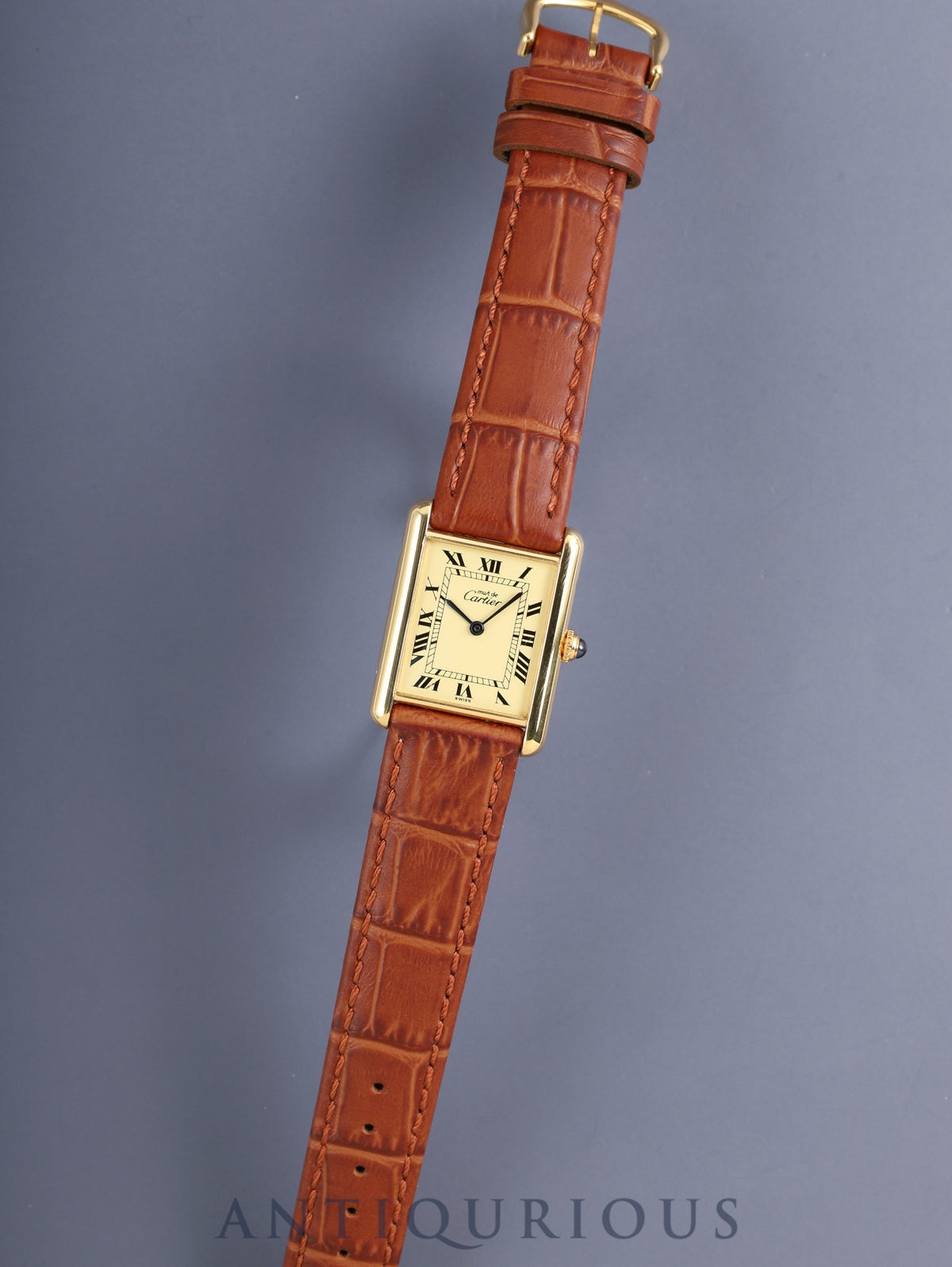 Cartier Must Tank LM 590005 Quartz Cal.90 SV925 Leather Genuine Pin Buckle (GP) Ivory Roman Dial (SWISS marking) Overhauled, Polished