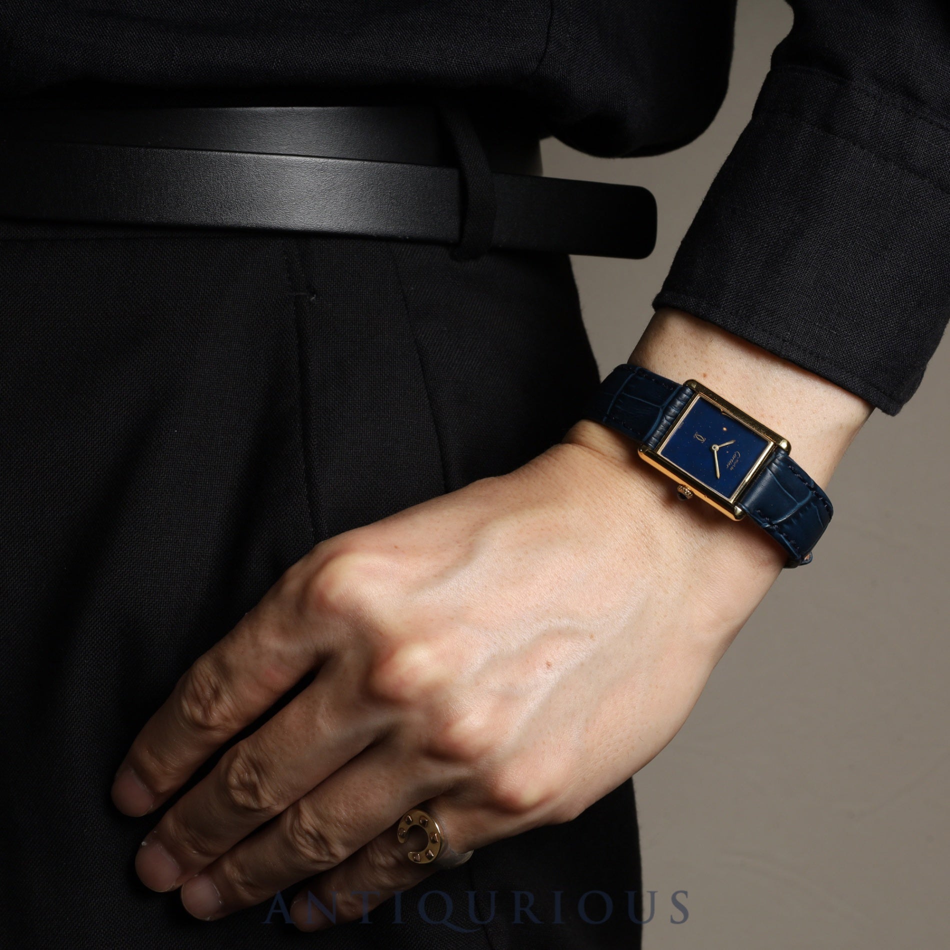 カルティエ マストタンク LM 手巻き Cal.78-1 SV925 革 純正尾錠(GP) ラピスラズリ文字盤 1976年頃~1981年頃 オーバーホール済み