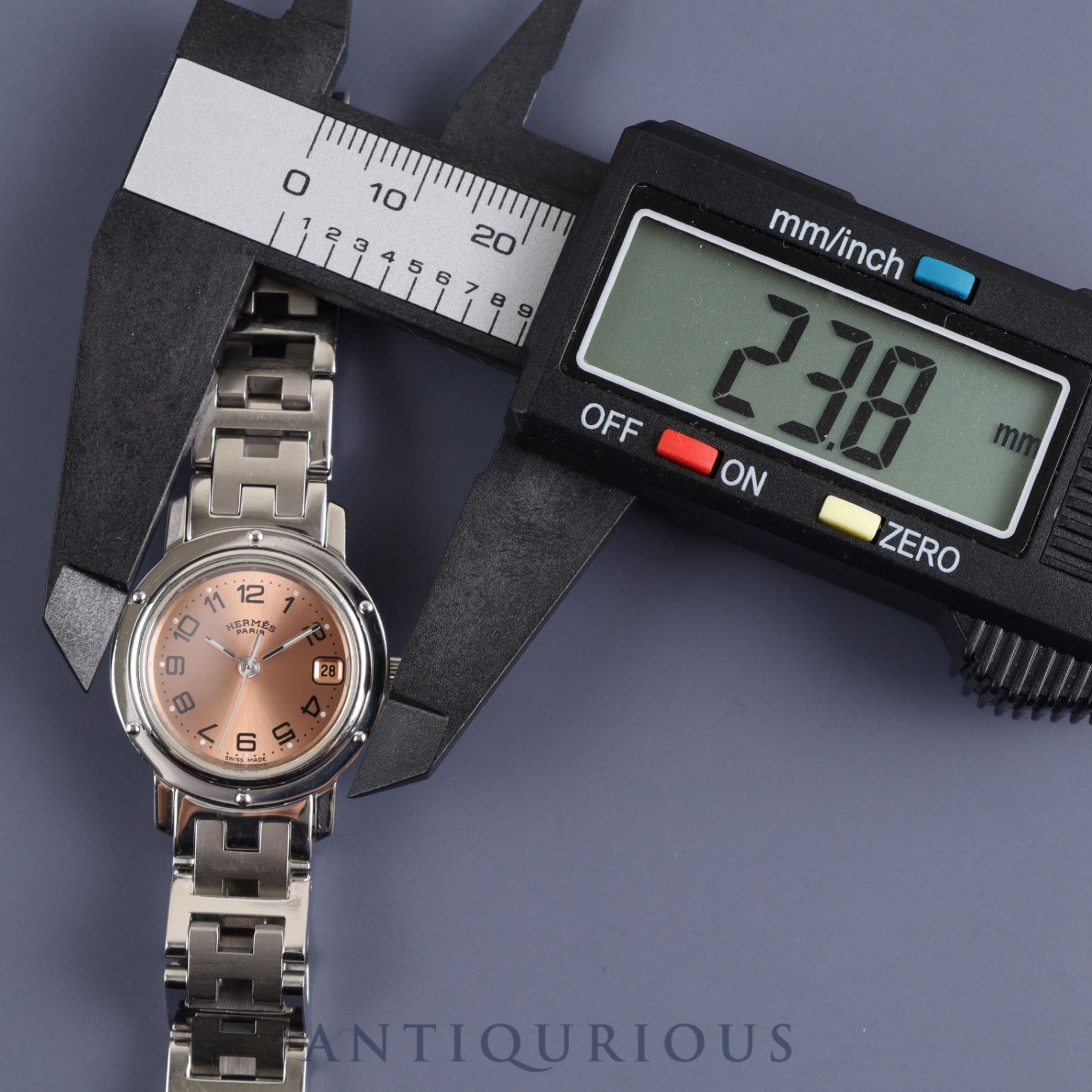 エルメス クリッパー CL4.210 クォーツ SS SS ピンク文字盤 23.8mm オーバーホール済み