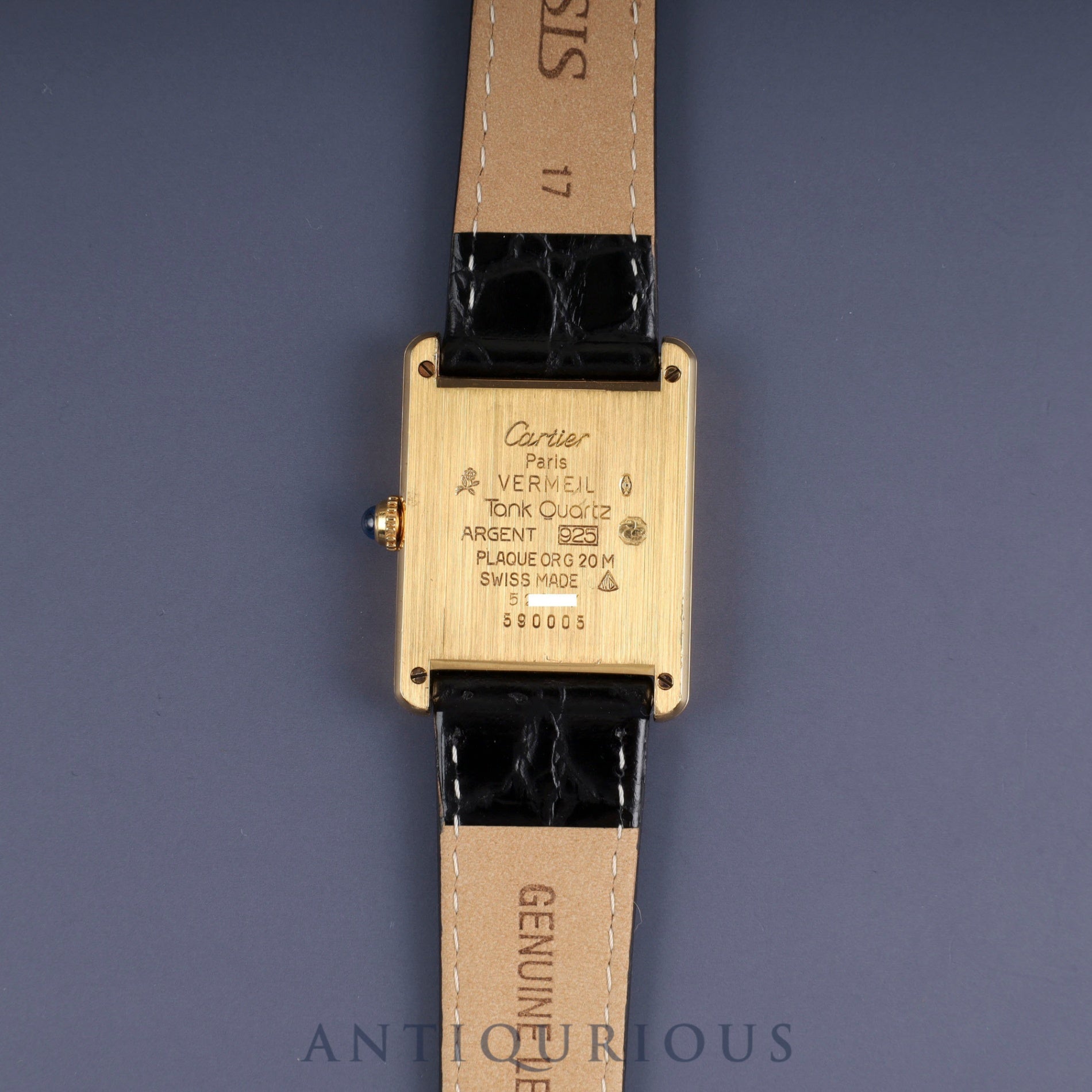 カルティエ マストタンク LM 590005 クォーツ Cal.90 SV925 革 純正尾錠(GP) ブラック飛びローマン文字盤 オーバーホール済み 新品仕上げ済み