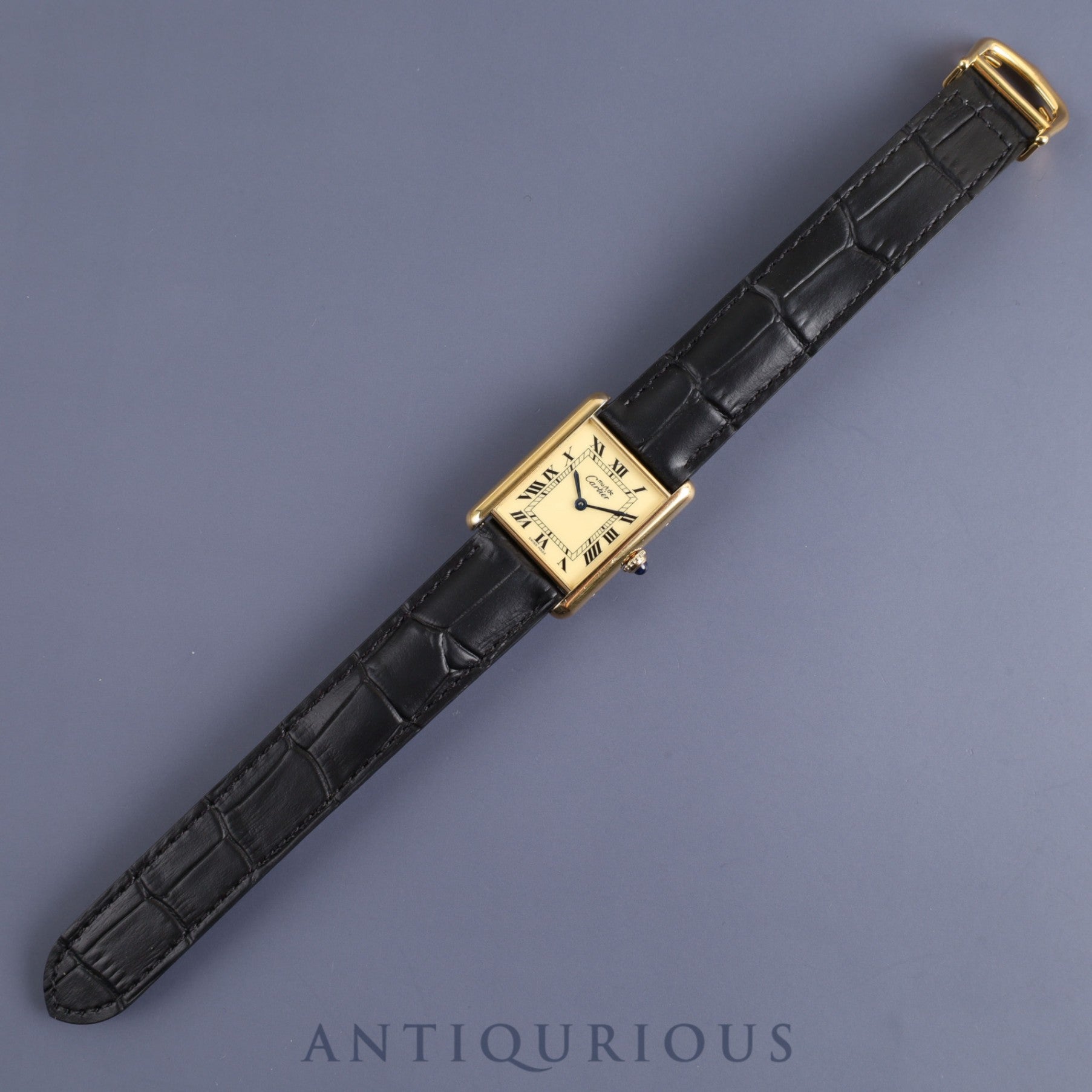 カルティエ マストタンク LM 590005 クォーツ SV925 革 純正尾錠(GP)アイボリーローマン文字盤 箱 冊子 カルティエブティックコンプリートサービス済み