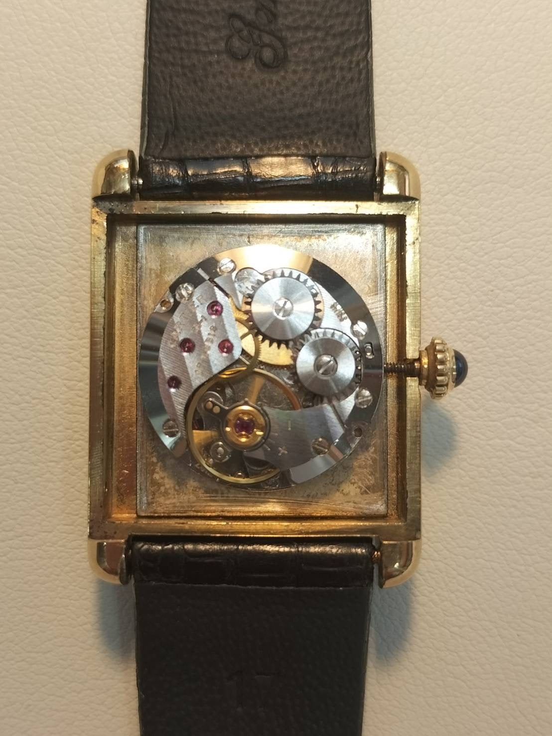 Cartier Must Tank LM Manual winding Cal.78-1 SV925 Leather Genuine buckle (GP) Onyx dial Overhauled