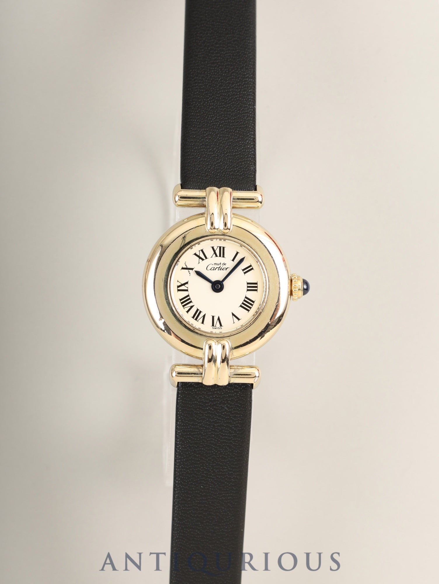 カルティエ マストコリゼ 590002 クォーツ SV925 革 純正尾錠(GP) アイボリーローマン文字盤 24mm 箱 冊子 保証書(1996年)カルティエブティックにてコンプリートサービス(フルメンテナンス)済み