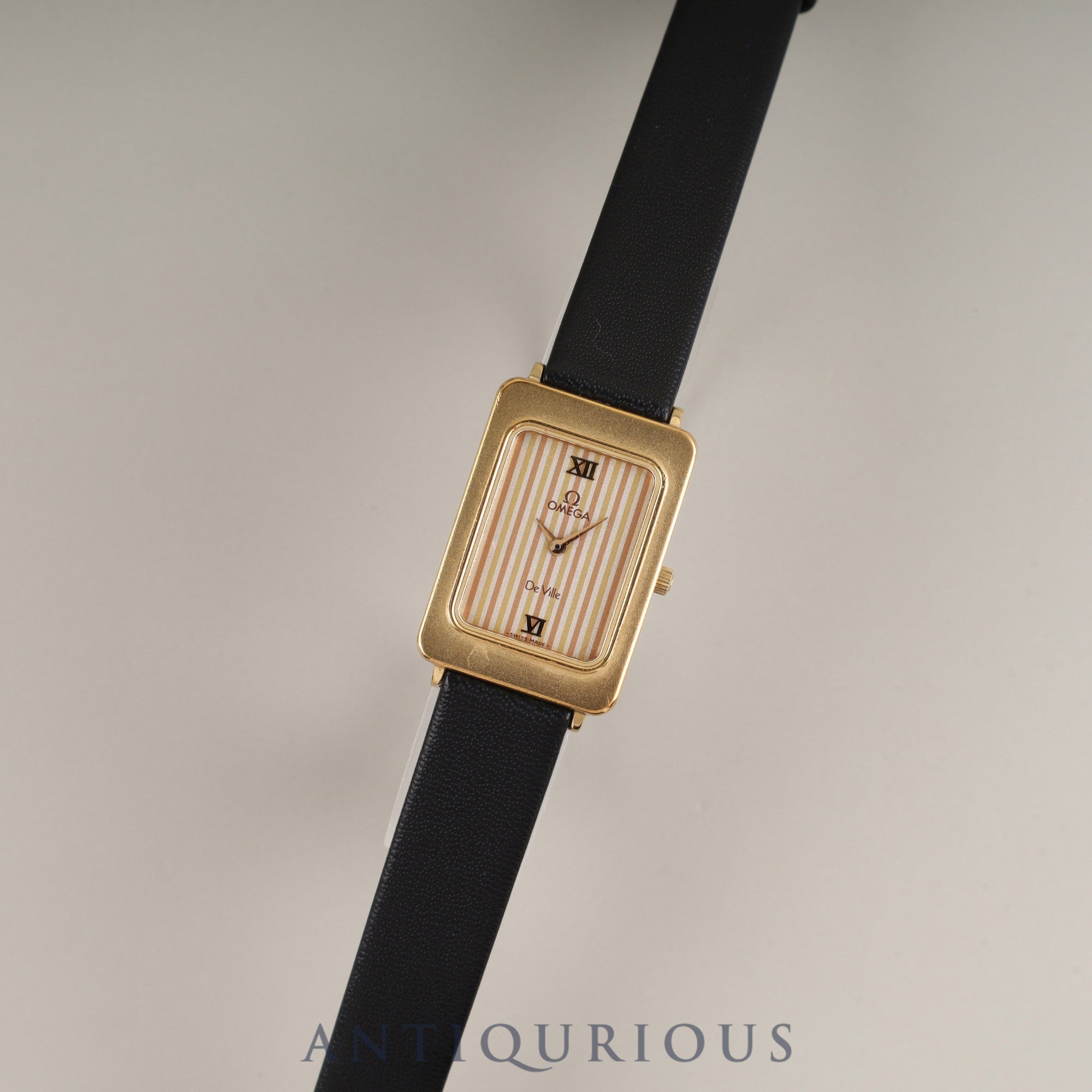 Omega De Ville 595.0084 Quartz Cal.976.001 GP Leather Third-party buckle Gold stripe dial Box Warranty Overhauled