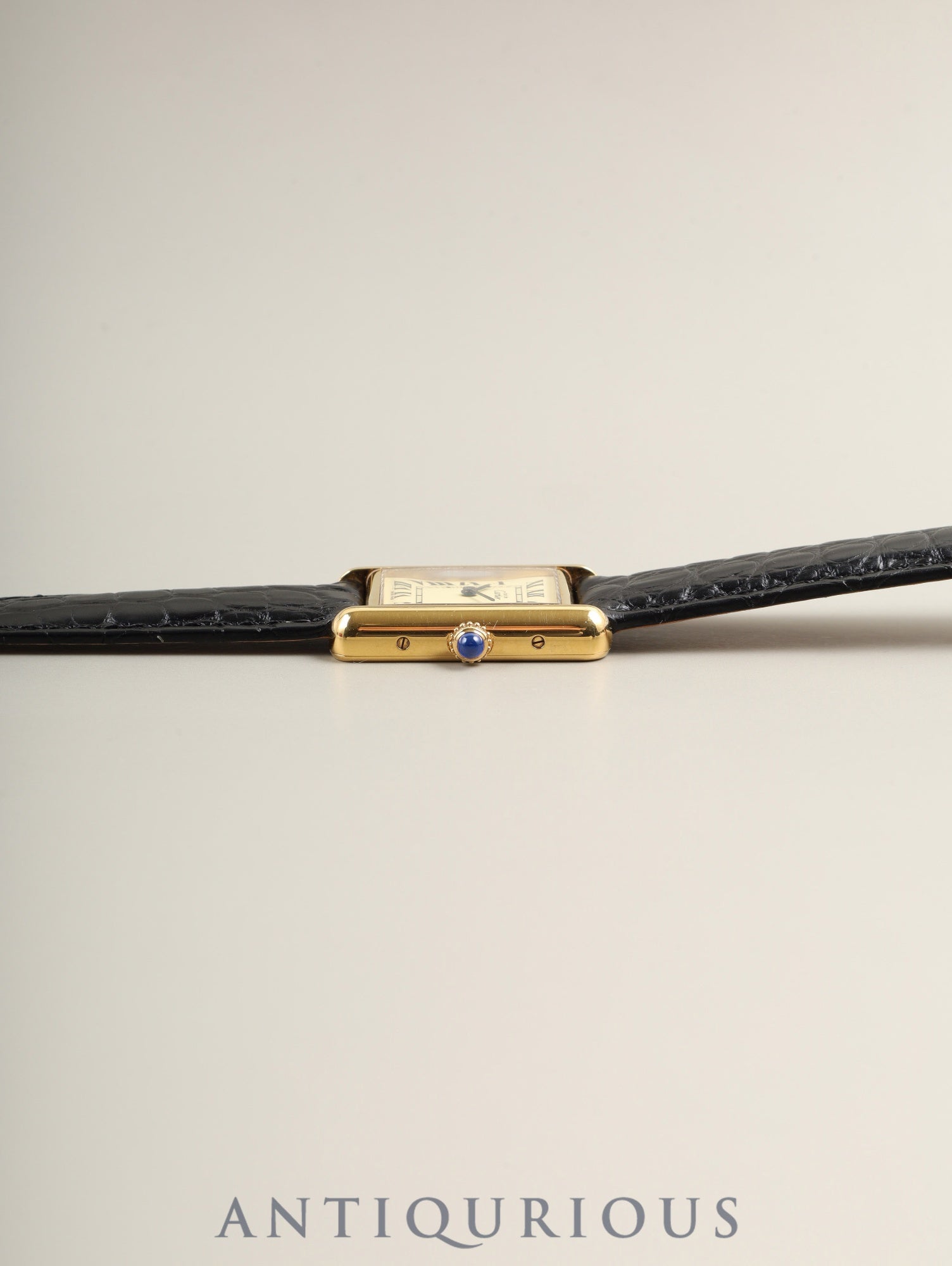 Cartier Must Tank MM 2415 Quartz Caliber 057 SV925 Leather Watch with Genuine D-buckle (GP) Ivory Roman Dial (SWISS MADE Marking) Circa 1990-2004 Box Warranty Card Overhauled