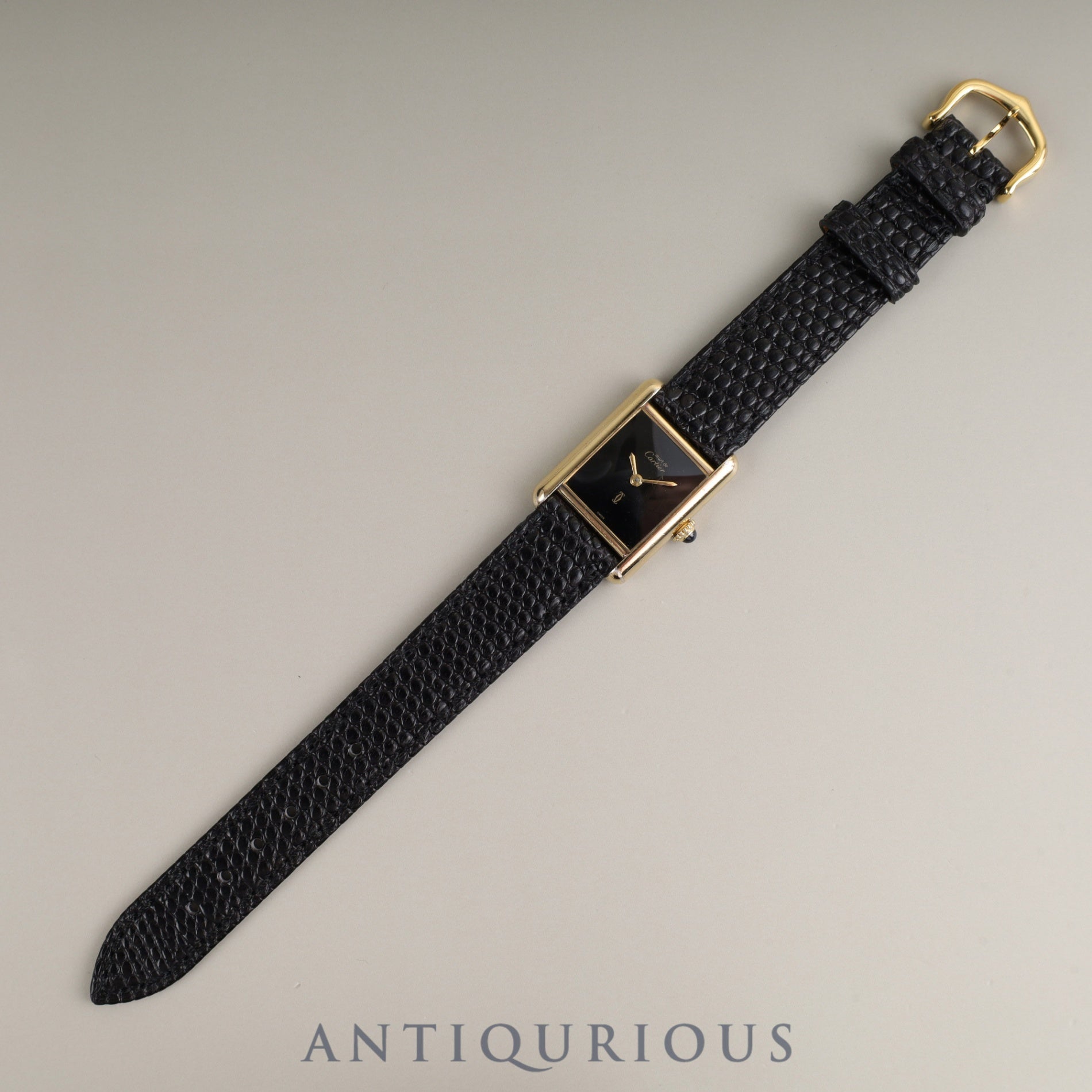 Cartier Must Tank SM Manual Winding Caliber - SV925 Leather Strap with Genuine GP Buckle, Onyx Dial (SWISS Marking), Circa 1976-1981, Overhauled