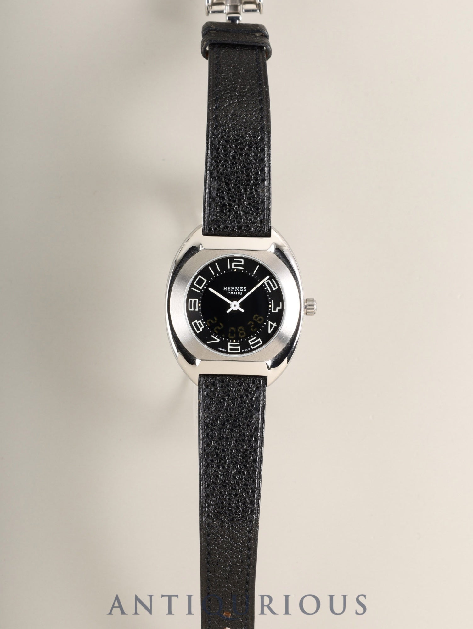 エルメス エスパス ES1.210 クォーツ Cal.989.431 SS 純正レザーベルト(□D刻印:2000年)純正バックル(SS)ブラック文字盤 箱 冊子 保証書(2000年) オーバーホール済み