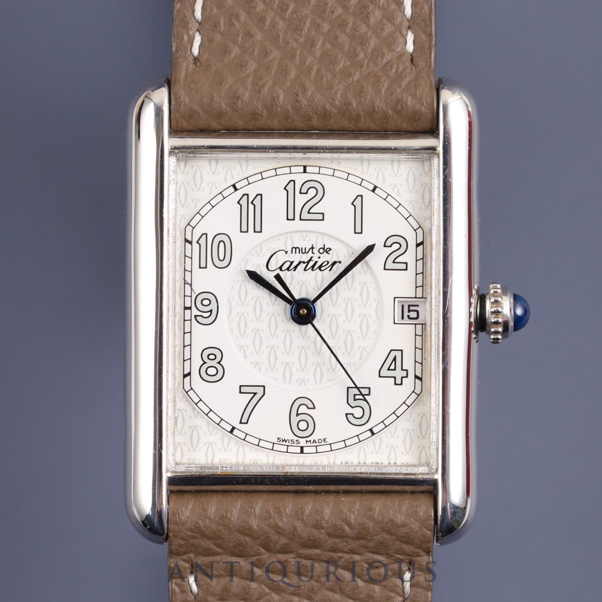 Cartier Must Tank GM W1014154 / 2414 Quartz SV925 Leather Genuine Buckle Telephone CC Dial Face Box