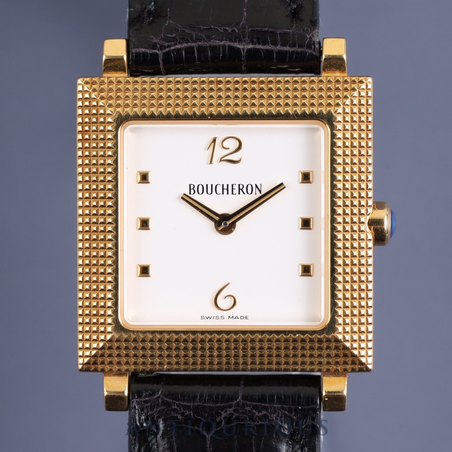 Boucheron Diamant Quartz YG Genuine Leather Strap Genuine Buckle (750) White Dial 23mm 2000s