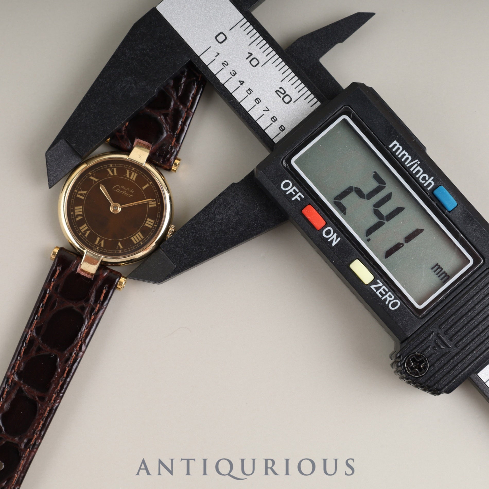 Cartier Must Vendôme VLC SM 18 Quartz Cal.81 SV925 Leather Strap with Genuine GP Buckle, Mahogany Roman Dial, Box, Overhauled